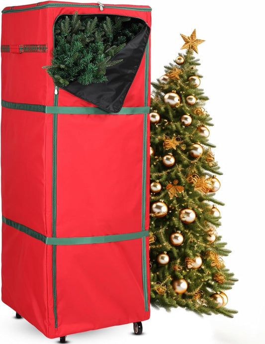 Rolling Christmas Tree Bag – Fits 12 ft Artificial Xmas Trees, Large Storage Box with Wheels & Compression Straps