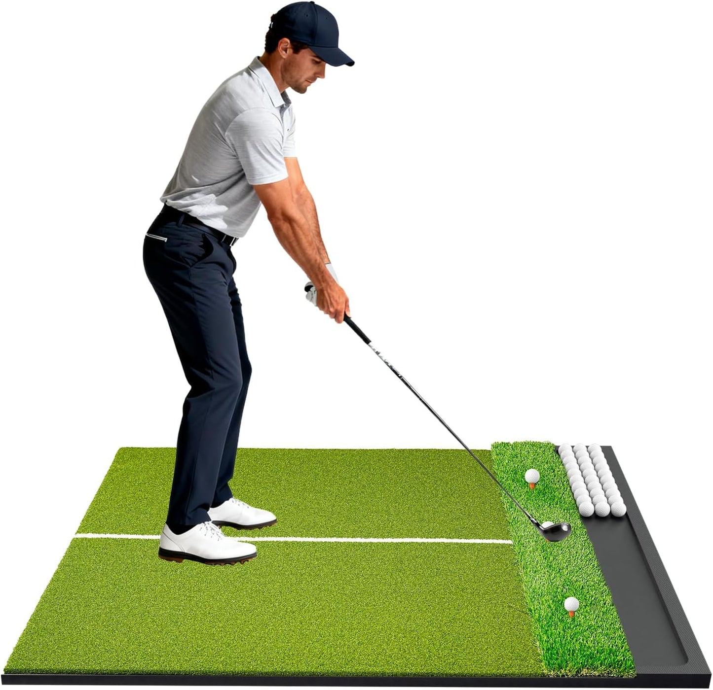 Dual Turf Golf Hitting Mat with Ball Tray, 5x4 & 6x4 ft, 26mm/31mm Thick, Alignment Aid, Golf Practice