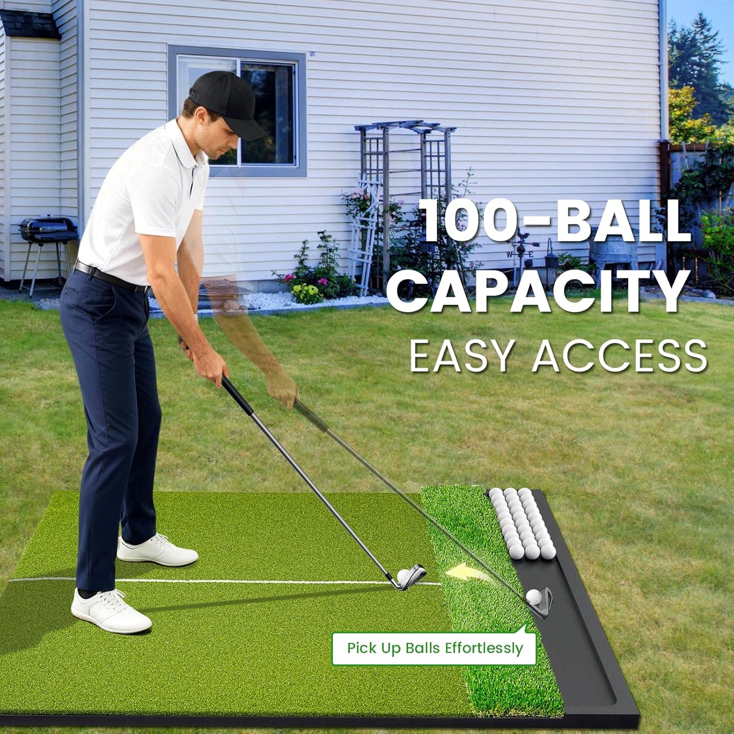 Dual Turf Golf Hitting Mat with Ball Tray, 5x4 & 6x4 ft, 26mm/31mm Thick, Alignment Aid, Golf Practice