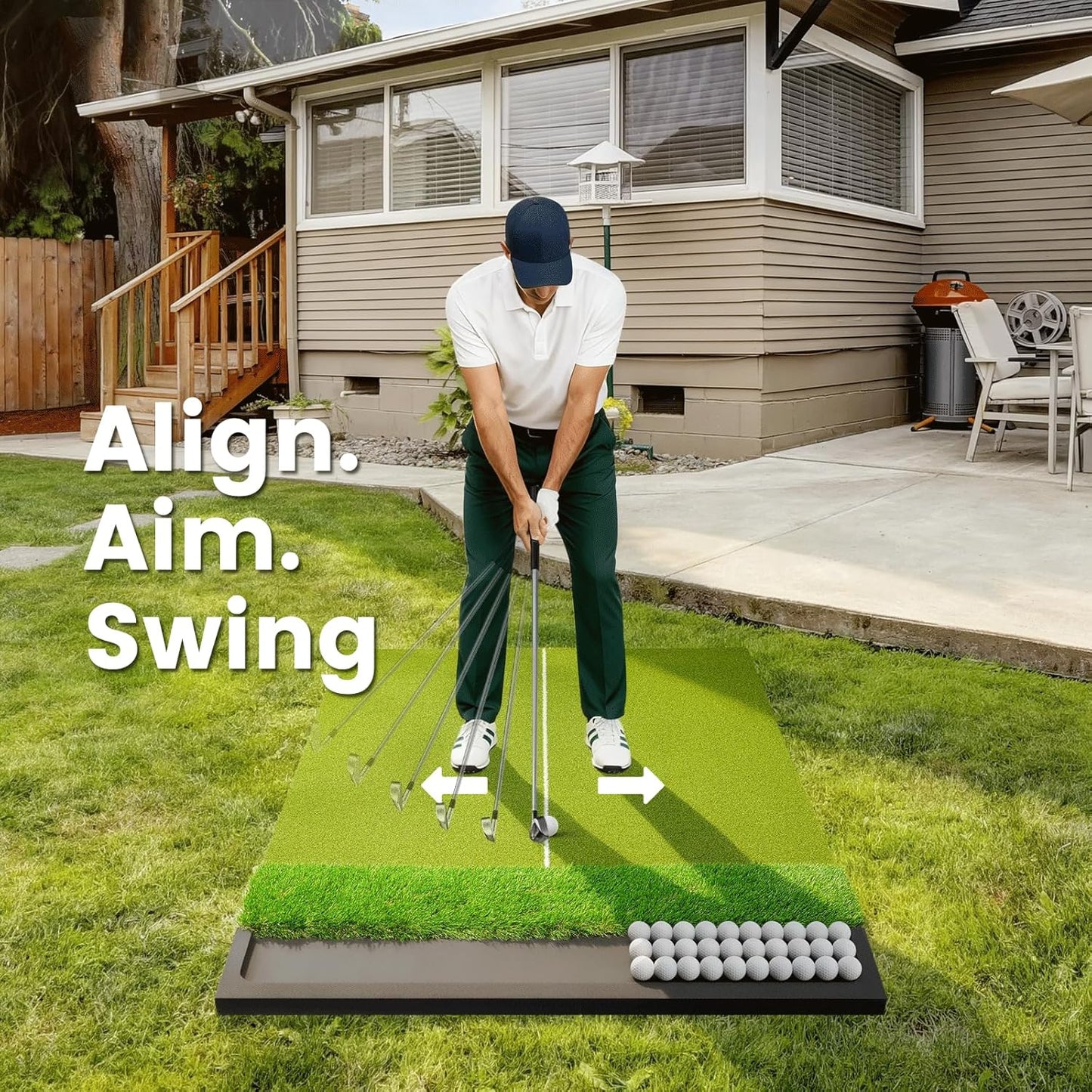 Dual Turf Golf Hitting Mat with Ball Tray, 5x4 & 6x4 ft, 26mm/31mm Thick, Alignment Aid, Golf Practice