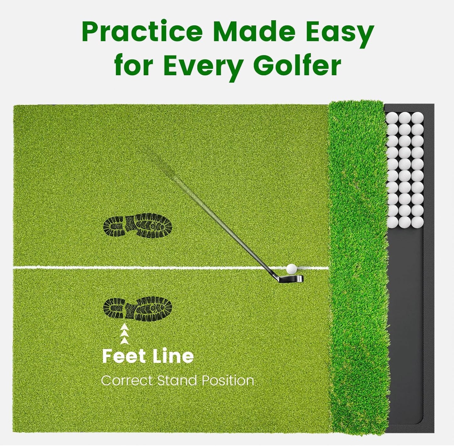Dual Turf Golf Hitting Mat with Ball Tray, 5x4 & 6x4 ft, 26mm/31mm Thick, Alignment Aid, Golf Practice