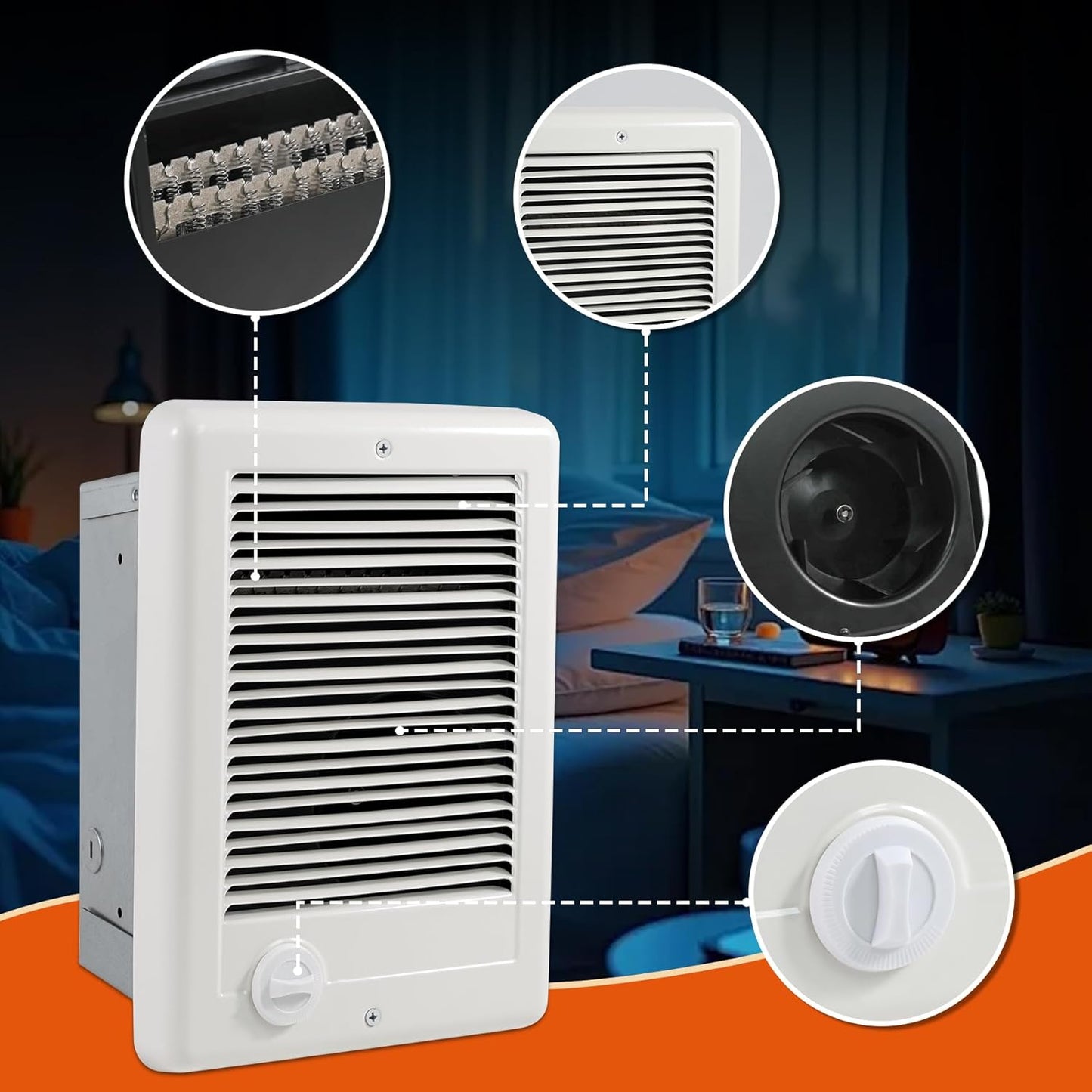 CSC152TW Electric Wall Heater with Built in Thermostat, White, 240/208 Volt, 1500/1125 Watt, for Indoor Use