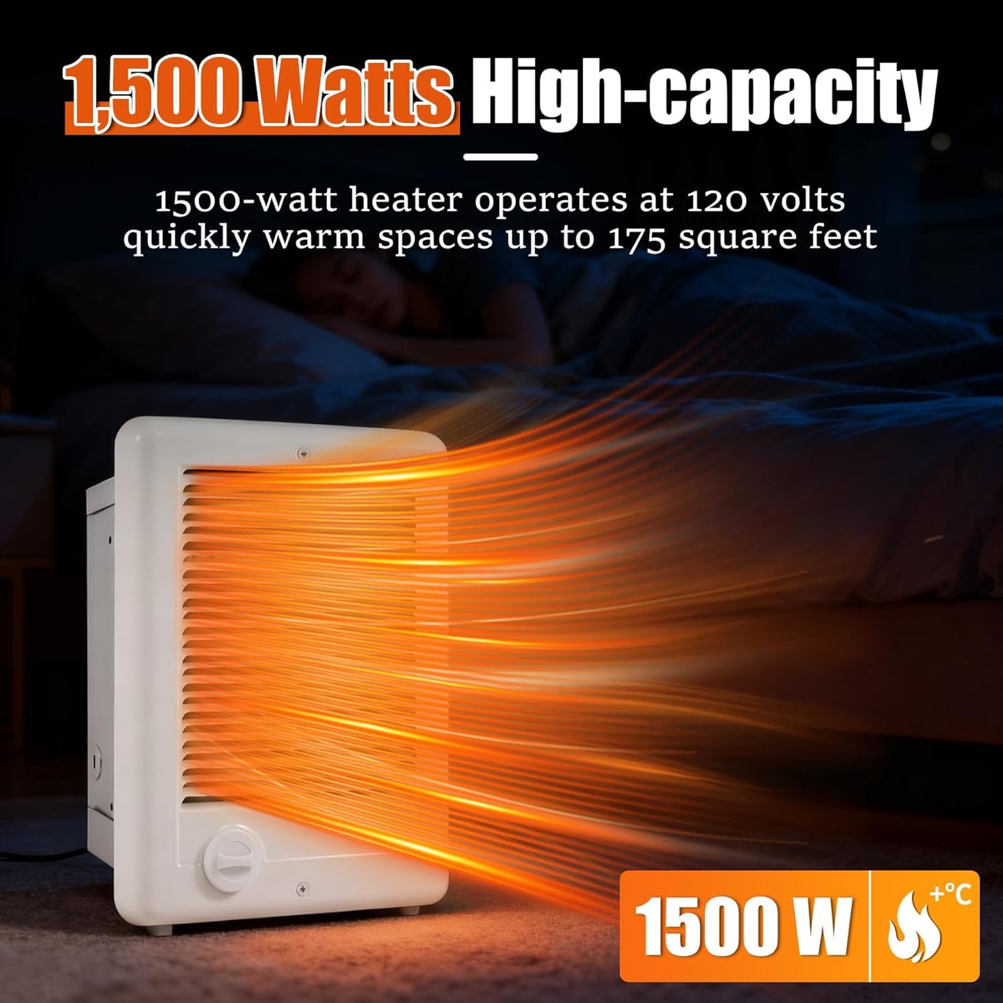 CSC152TW Electric Wall Heater with Built in Thermostat, White, 240/208 Volt, 1500/1125 Watt, for Indoor Use