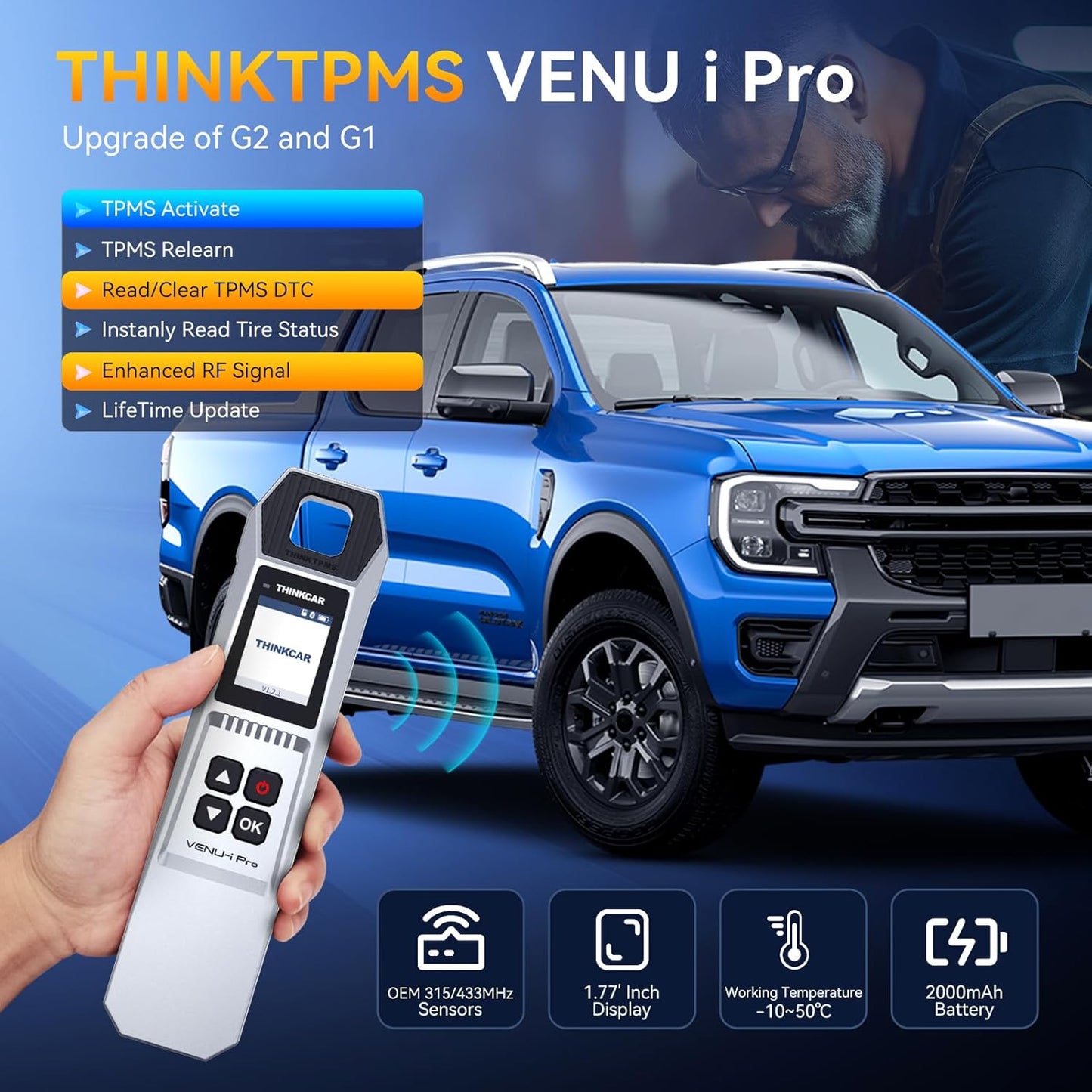 VENU iPro Handheld Tire Pressure Monitor, Upgrade of G2, Activate/Read/Learn TPMS Sensors, 689 Diagnostic Tools