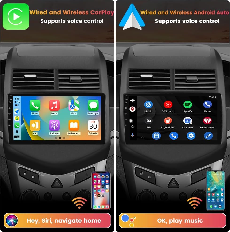 Car Radio for Chevy Aveo/Sonic 2011-2015, with 10.1 inch Touch Screen, CarPlay Android, with Rear Camera
