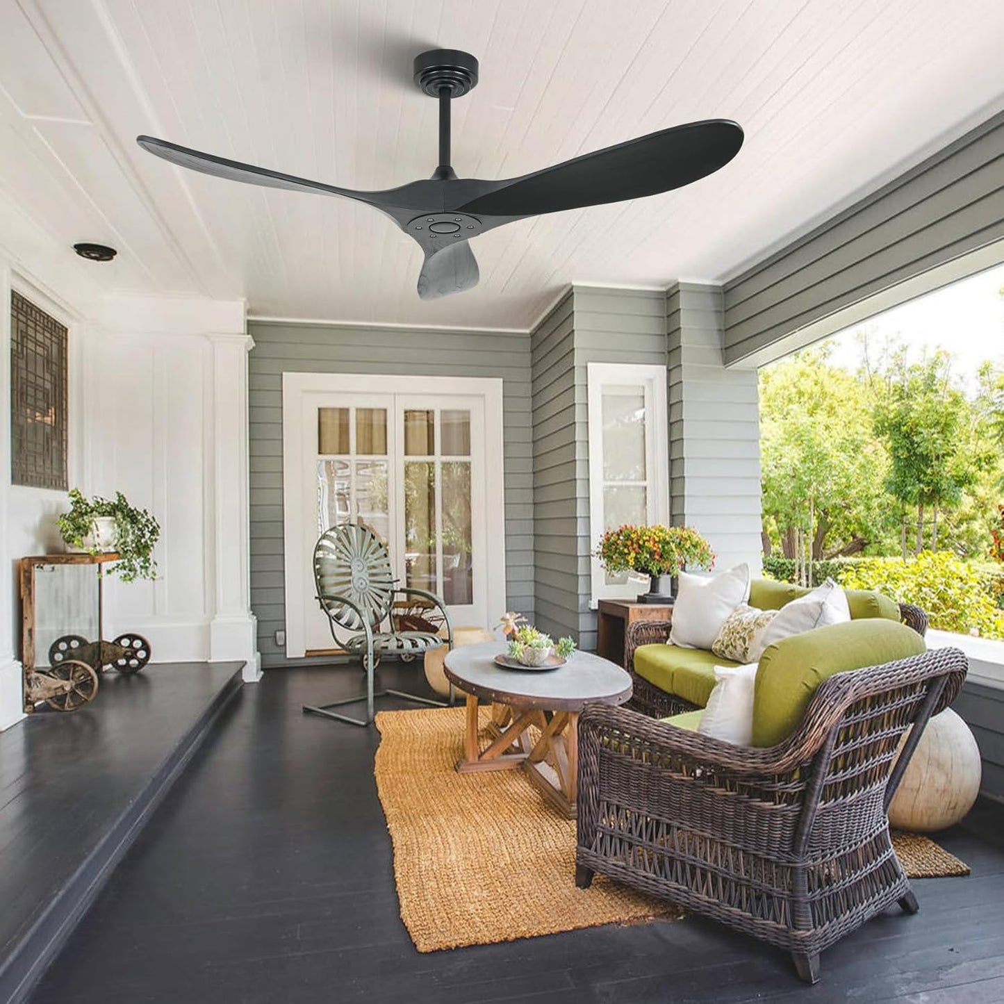 Smart 52 Inch Outdoor Ceiling Fan Without Light, Compatible with Alexa/Google/App, 3 Solid Wood Blades, Black