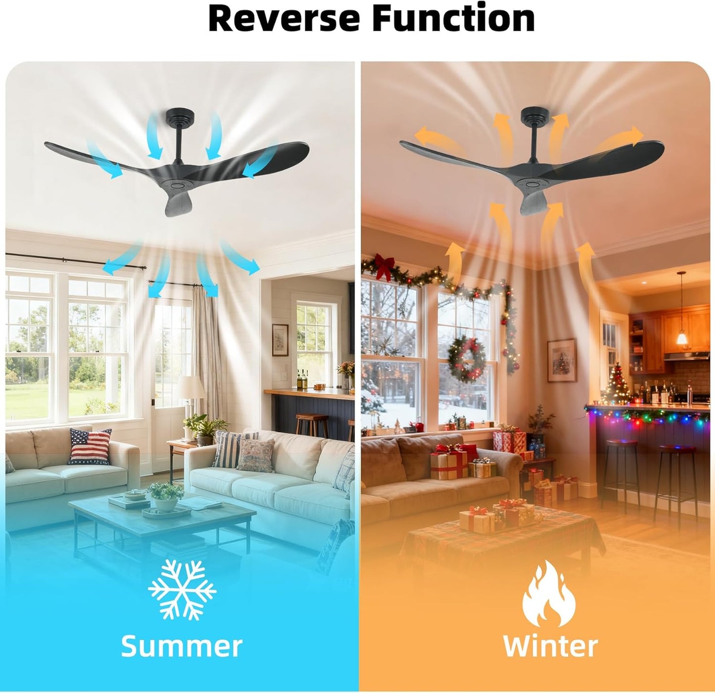 Smart 52 Inch Outdoor Ceiling Fan Without Light, Compatible with Alexa/Google/App, 3 Solid Wood Blades, Black