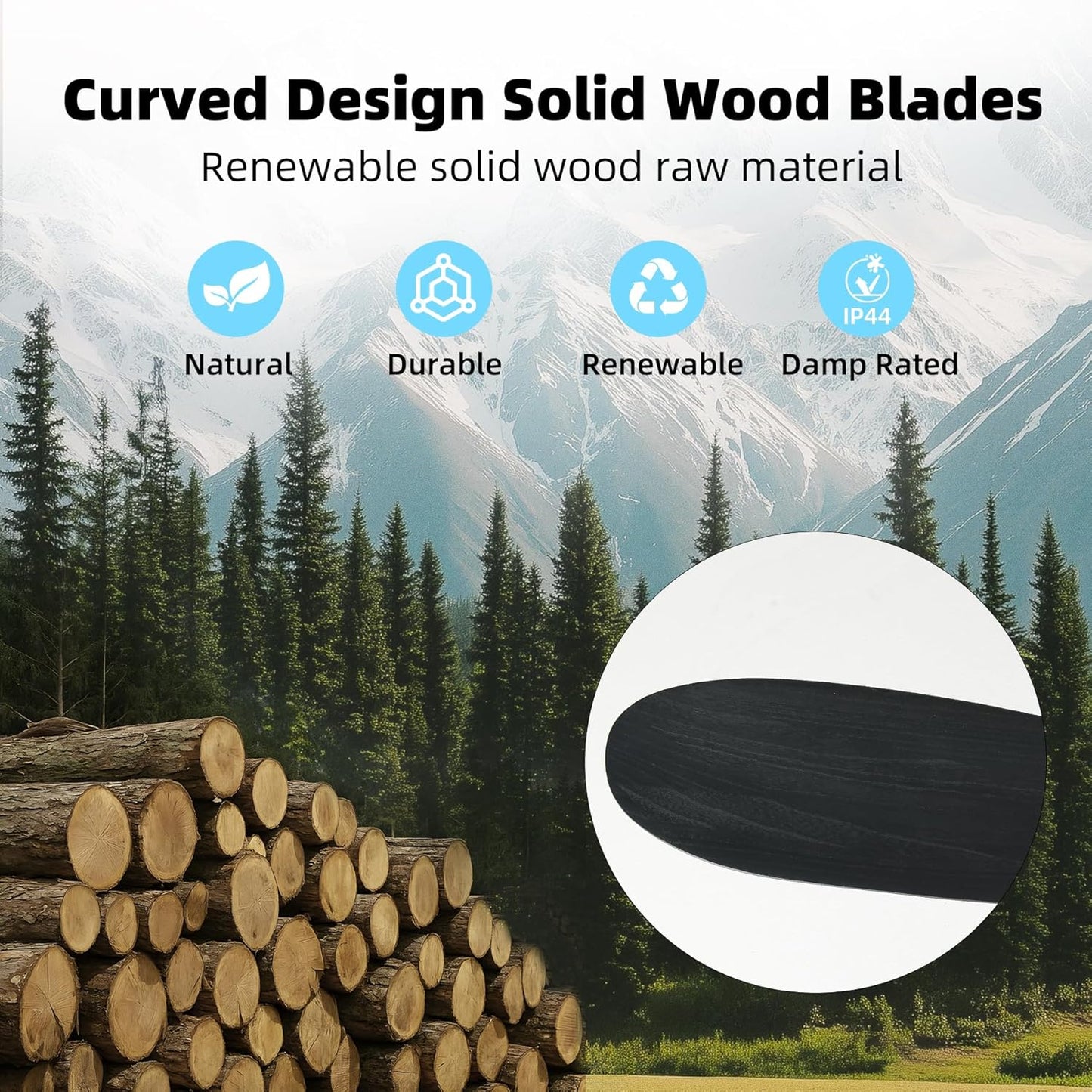 Smart 52 Inch Outdoor Ceiling Fan Without Light, Compatible with Alexa/Google/App, 3 Solid Wood Blades, Black