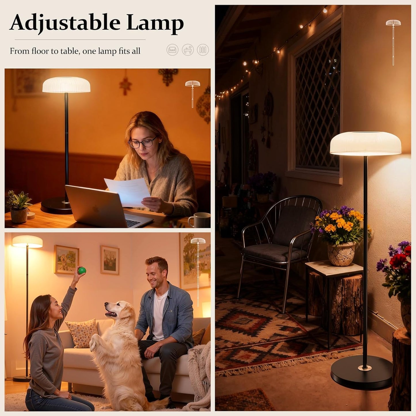 Solar Outdoor Floor Lamp for Patio,IP65 Waterproof Cordless Standing Lamp with Remote Control, Touch Sensor