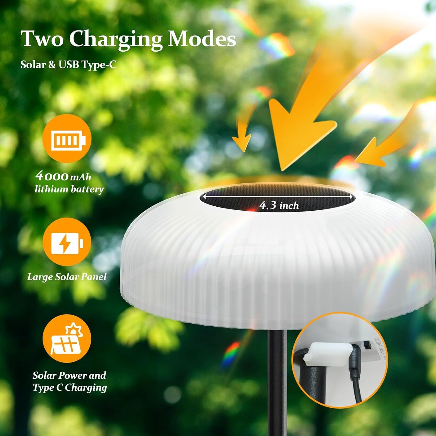 Solar Outdoor Floor Lamp for Patio,IP65 Waterproof Cordless Standing Lamp with Remote Control, Touch Sensor