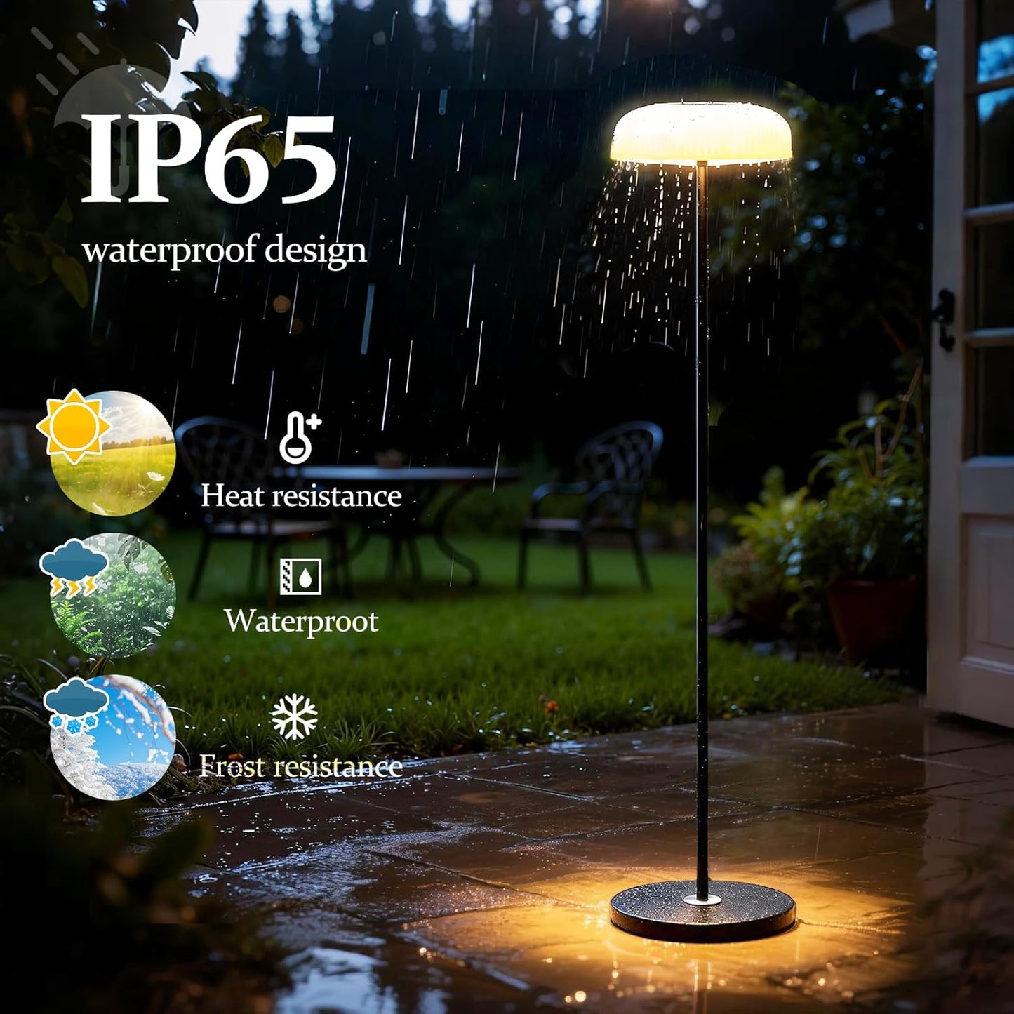 Solar Outdoor Floor Lamp for Patio,IP65 Waterproof Cordless Standing Lamp with Remote Control, Touch Sensor