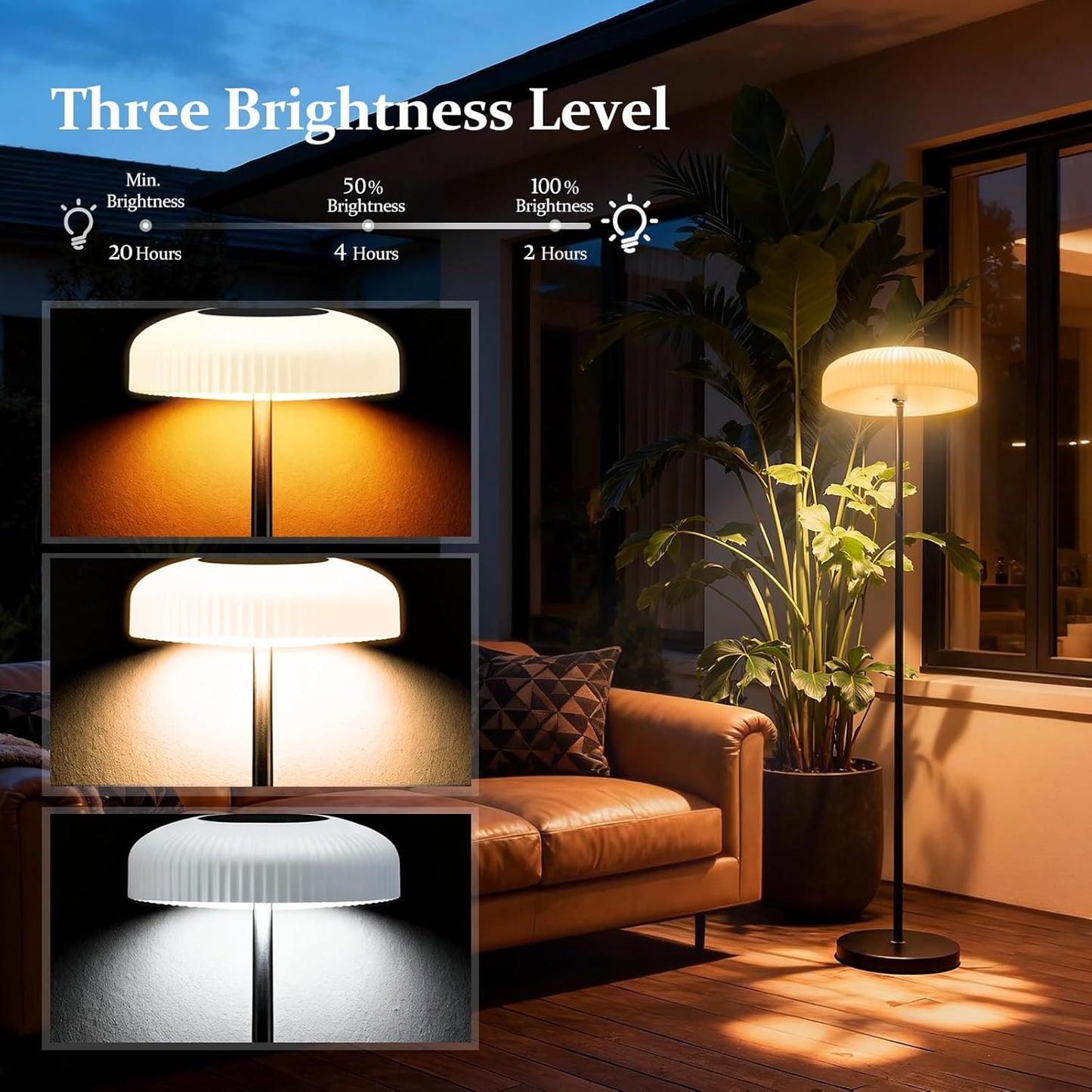 Solar Outdoor Floor Lamp for Patio,IP65 Waterproof Cordless Standing Lamp with Remote Control, Touch Sensor