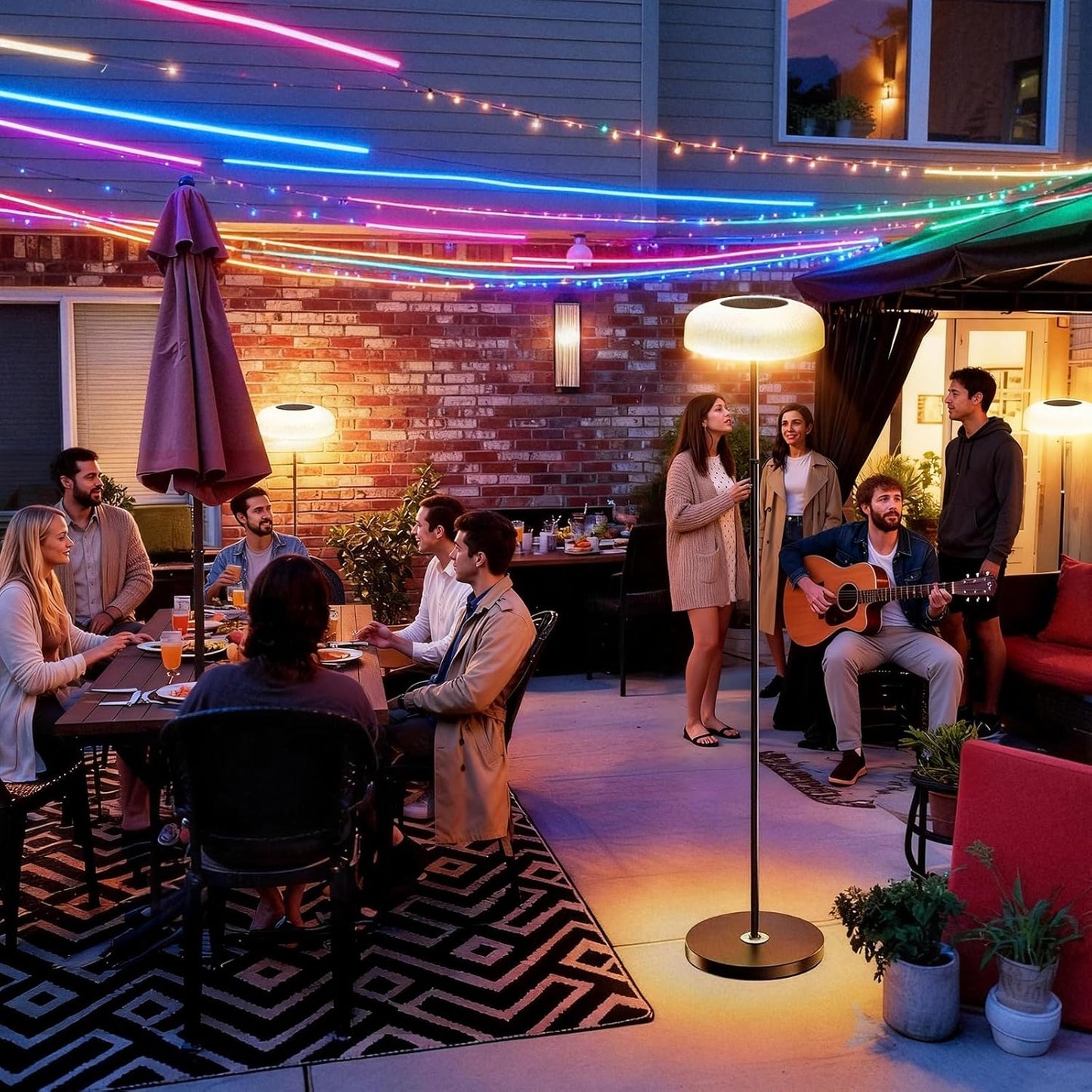 Solar Outdoor Floor Lamp for Patio,IP65 Waterproof Cordless Standing Lamp with Remote Control, Touch Sensor