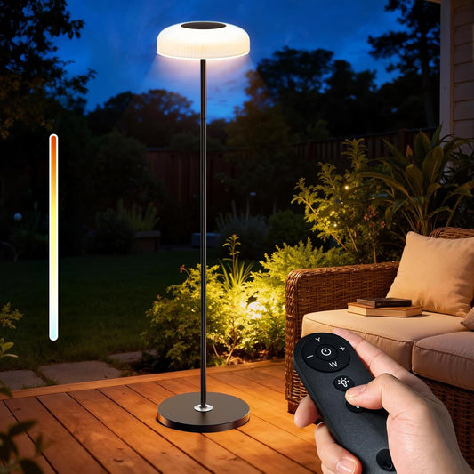 Solar Outdoor Floor Lamp for Patio,IP65 Waterproof Cordless Standing Lamp with Remote Control, Touch Sensor