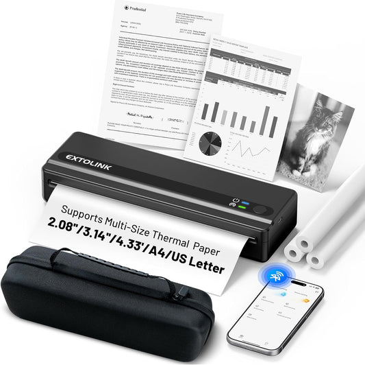Portable Thermal Printer, Mini Printer, Small Bluetooth Inkless Printers with 2600mAh, Support 8.5' X 11', A4 Thermal Paper
