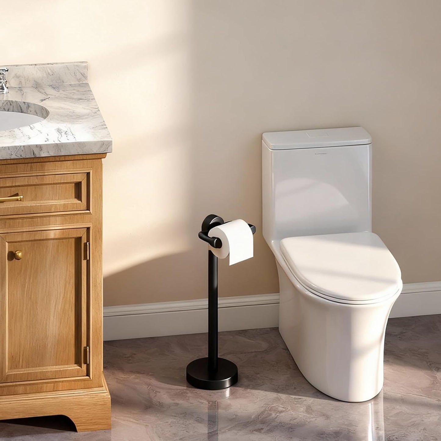 Freestanding Toilet Paper Holder, Matte Black/Floor Standing Weighted Base