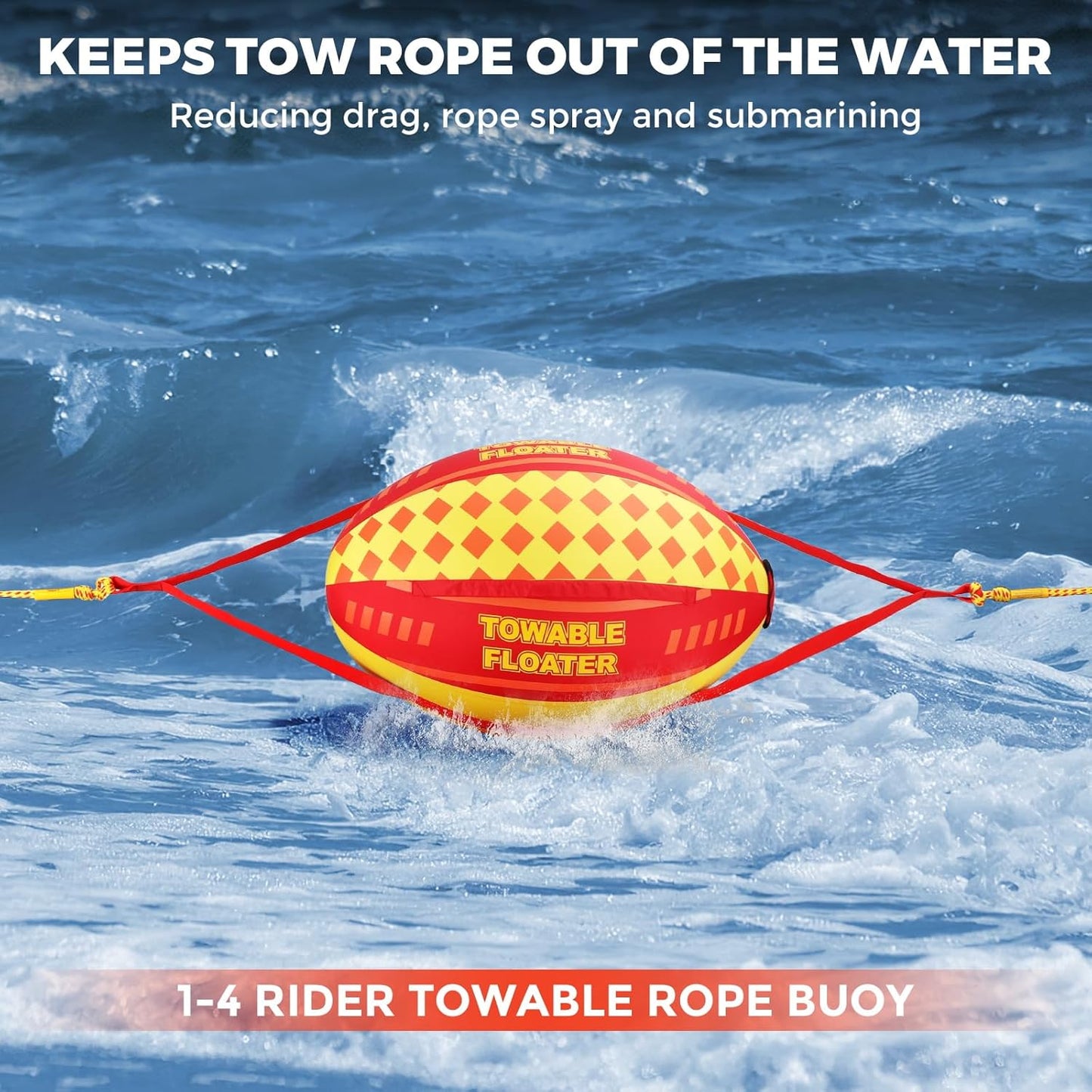 Booster Ball for Towable Tubes, Boat Tube Balls with High Tensile Strength Rope, for Boating, Wakeboarding