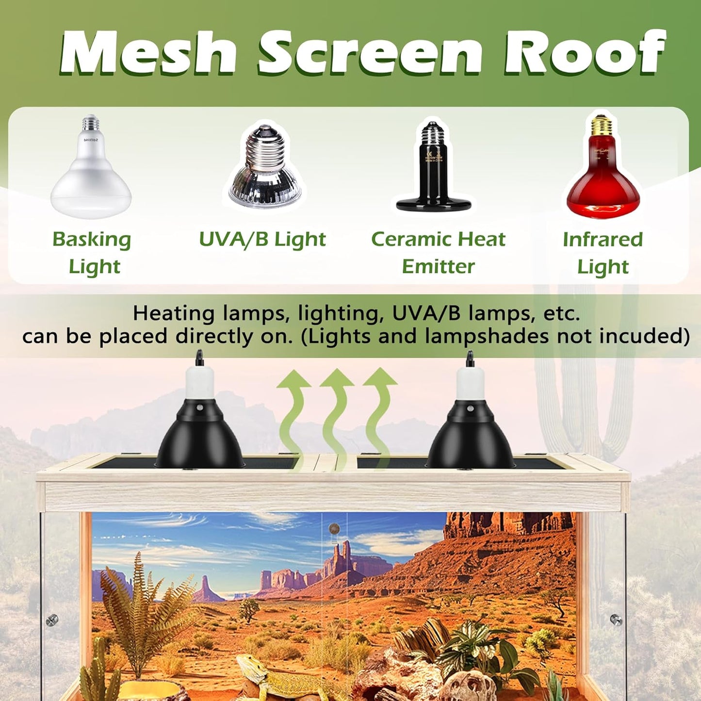 Bearded Dragon Tank, Tempered Glass, Terrarium with Metal Mesh Top, 3-Side Clear Anti-Scratch Glass, Oak,60 Gallons