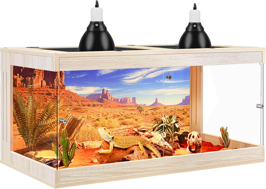 Bearded Dragon Tank, Tempered Glass, Terrarium with Metal Mesh Top, 3-Side Clear Anti-Scratch Glass, Oak,60 Gallons