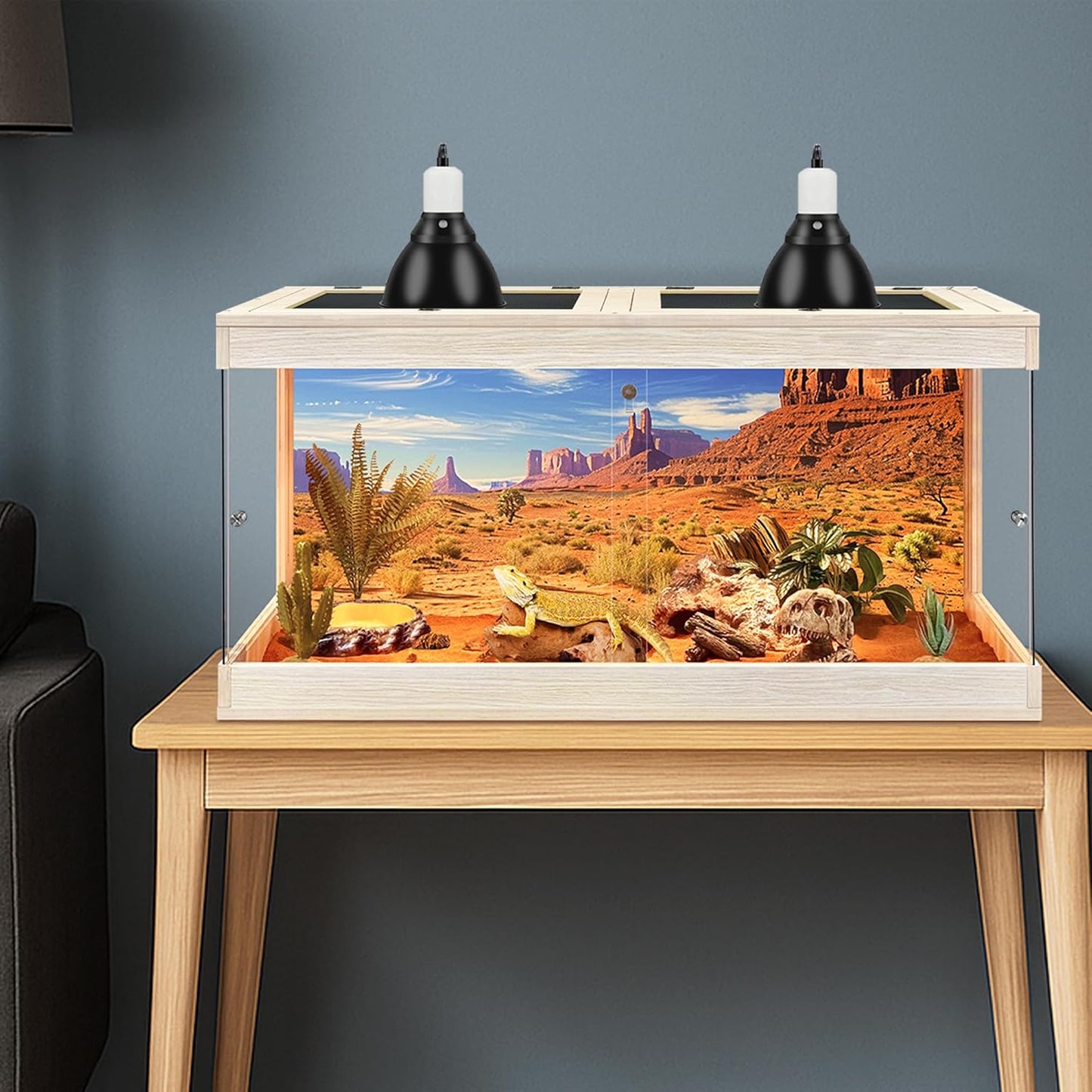 Bearded Dragon Tank, Tempered Glass, Terrarium with Metal Mesh Top, 3-Side Clear Anti-Scratch Glass, Oak,60 Gallons