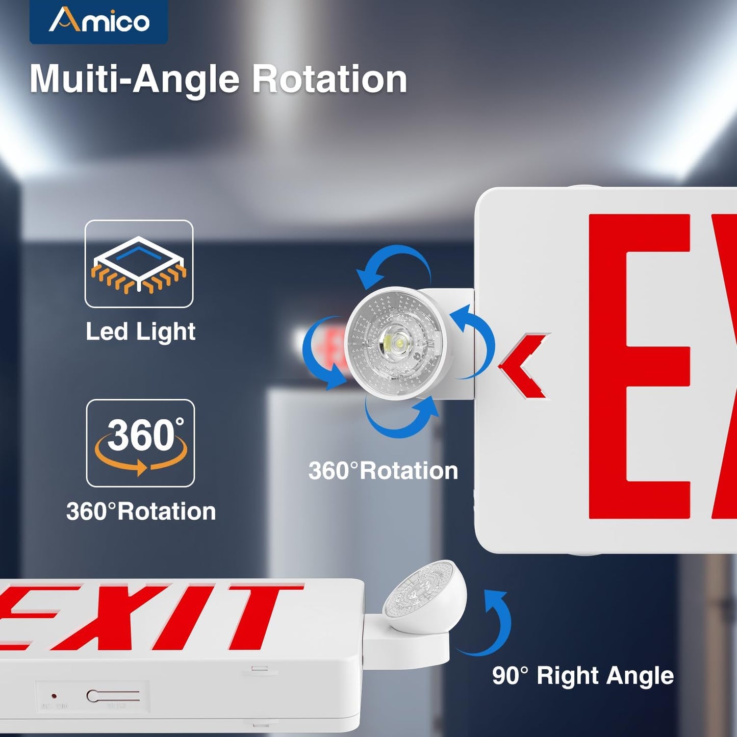 12 Pack Red Exit Signs with Emergency Lights, Two LED Adjustable Head Emergency Exit Lights with Battery Backup