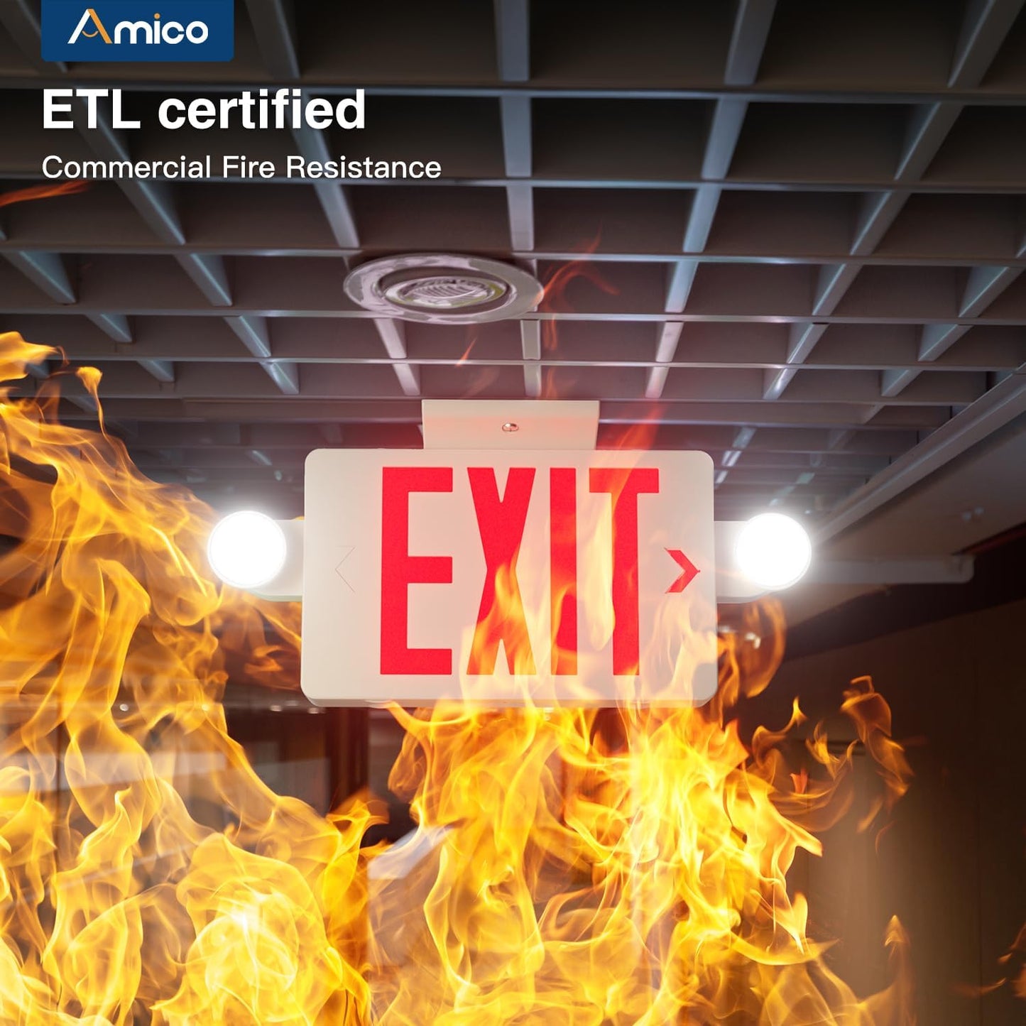 12 Pack Red Exit Signs with Emergency Lights, Two LED Adjustable Head Emergency Exit Lights with Battery Backup