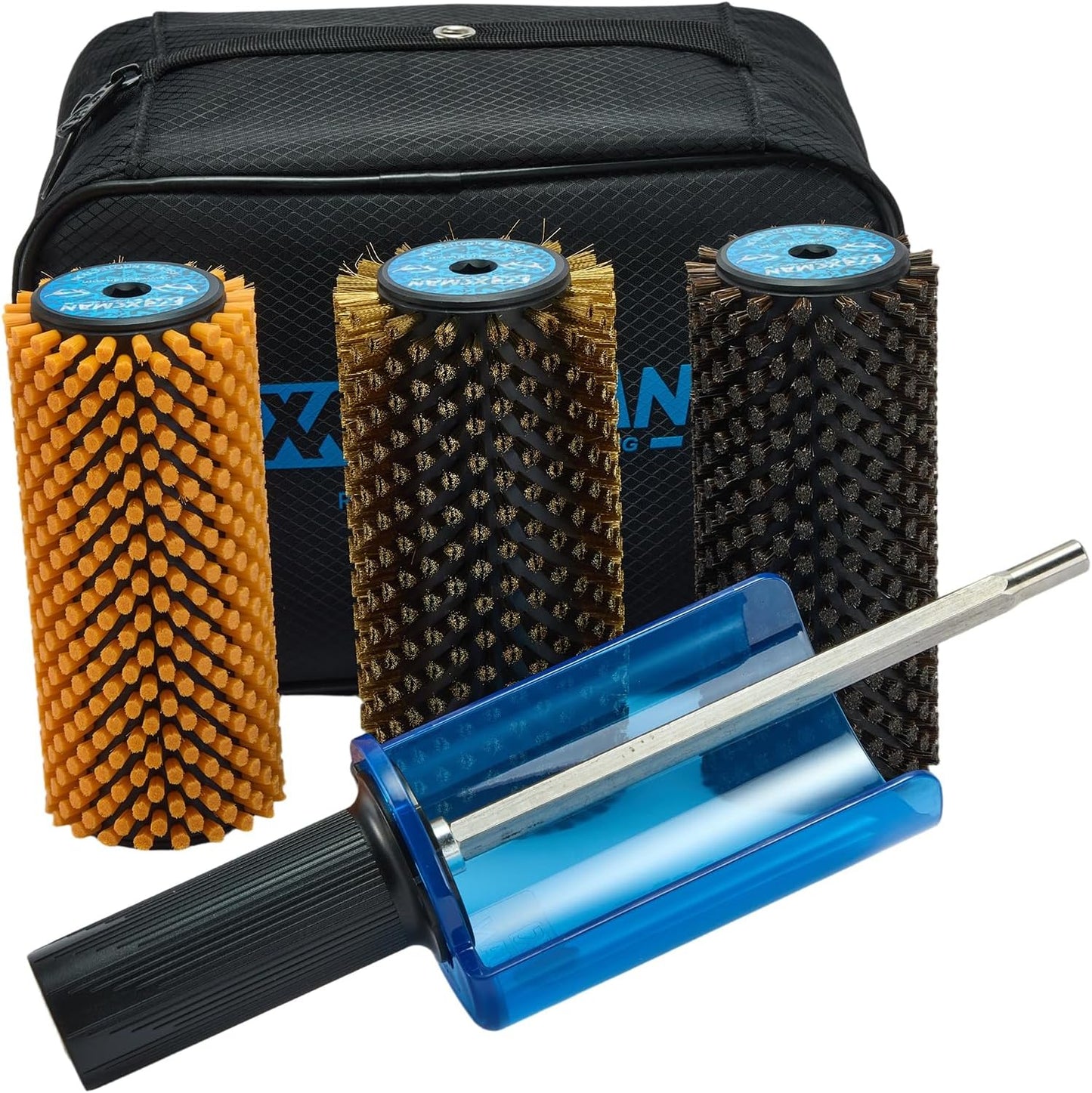 150mm Ski Roto Brush Kit Roto Brush Handle Axle with All 3 Brushes:Nylon, Horsehiar,Brass/Cork