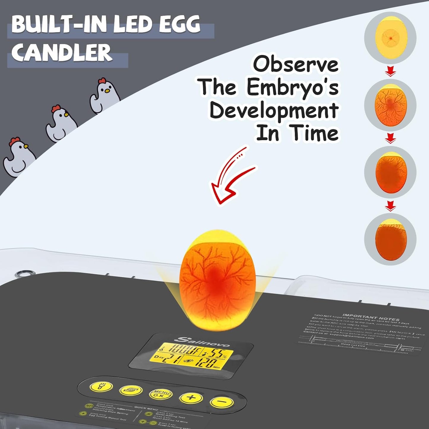70 Egg Incubator with Automatic Egg Turning and Auto Humidification, Temperature Control, Incubator for Hatching