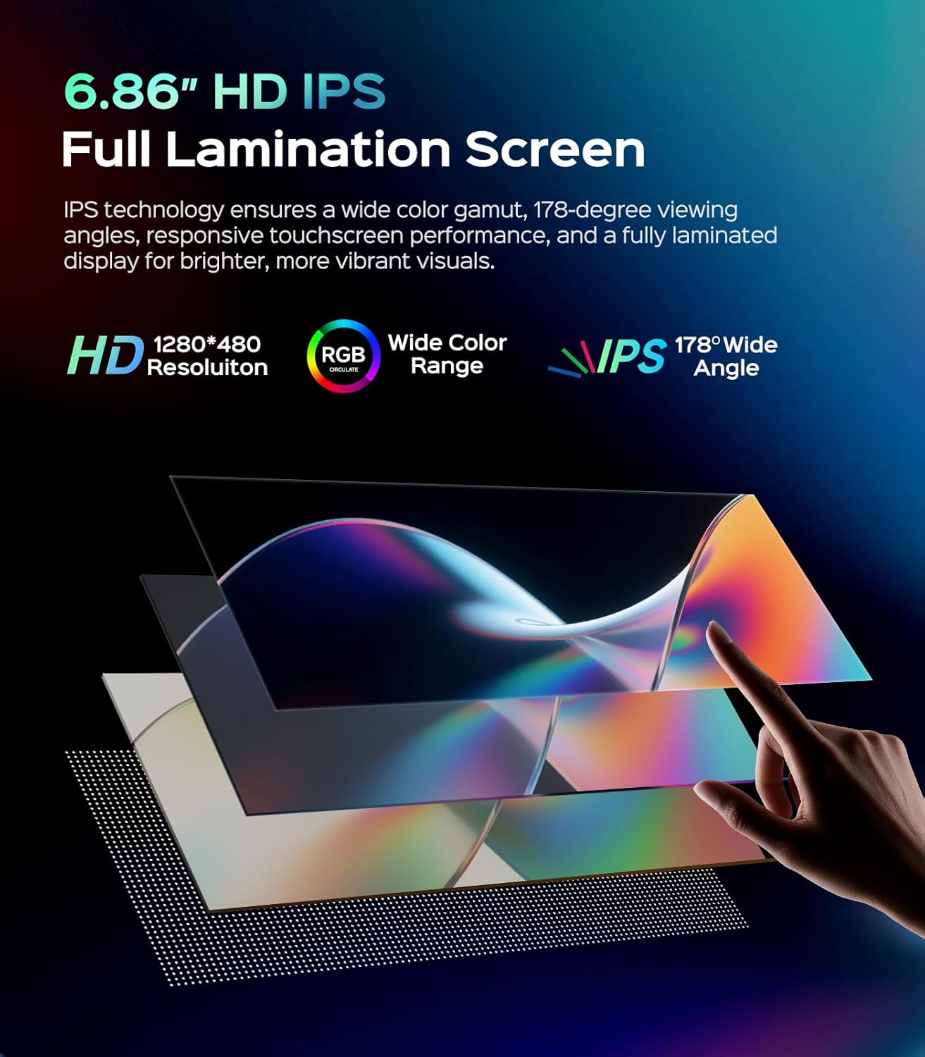 6.86' Single Din Touchscreen Car Radio Wireless CarPlay Wired Android Auto, 1280 * 480 QLED, with Bluetooth AM/FM