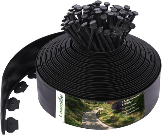 Garden Edging Border Landscape, with Ground Sakes and Connectors,  for Flower Beds or Pathways  Black, 4'x100'