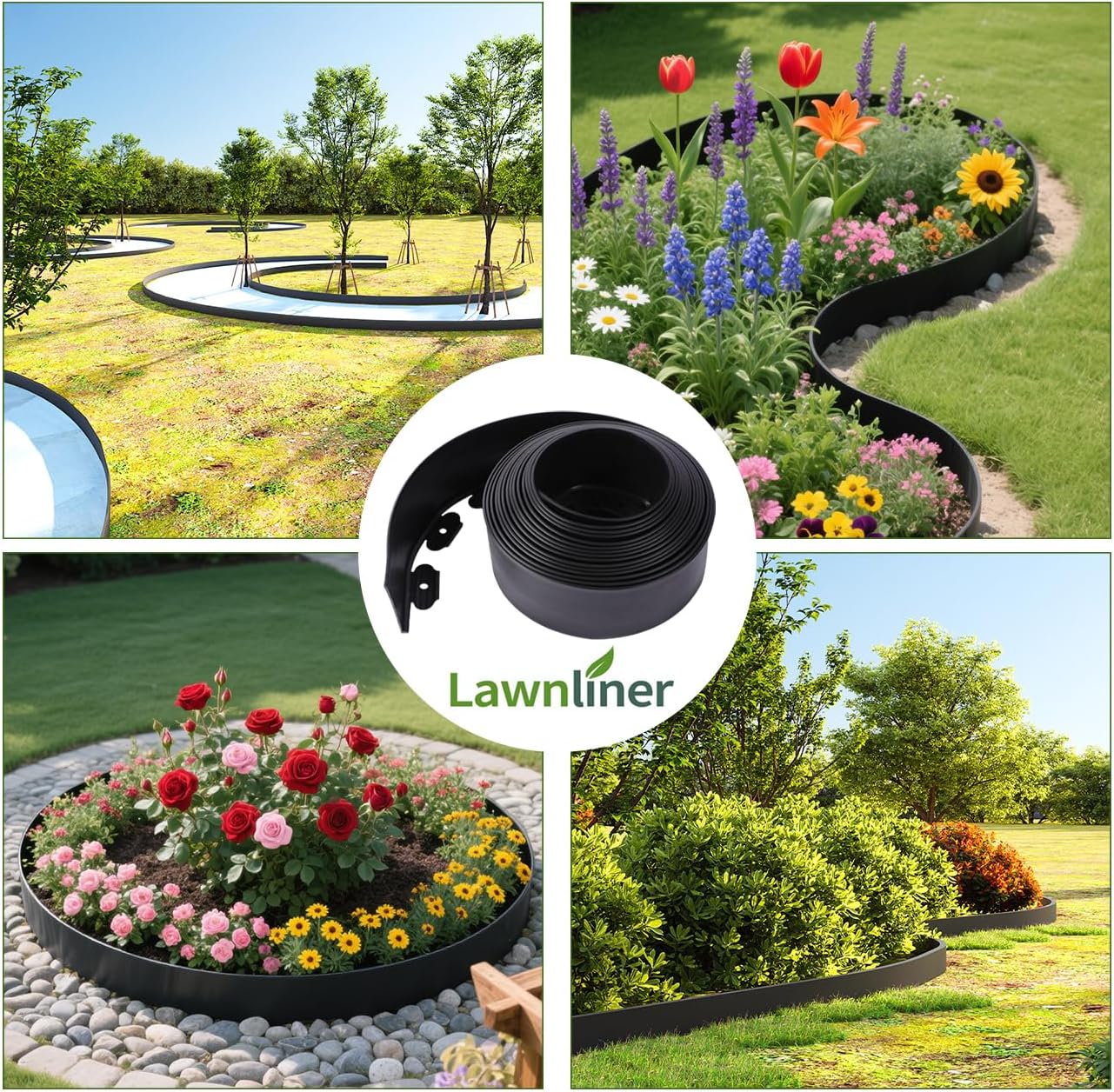 Garden Edging Border Landscape, with Ground Sakes and Connectors,  for Flower Beds or Pathways  Black, 4'x100'