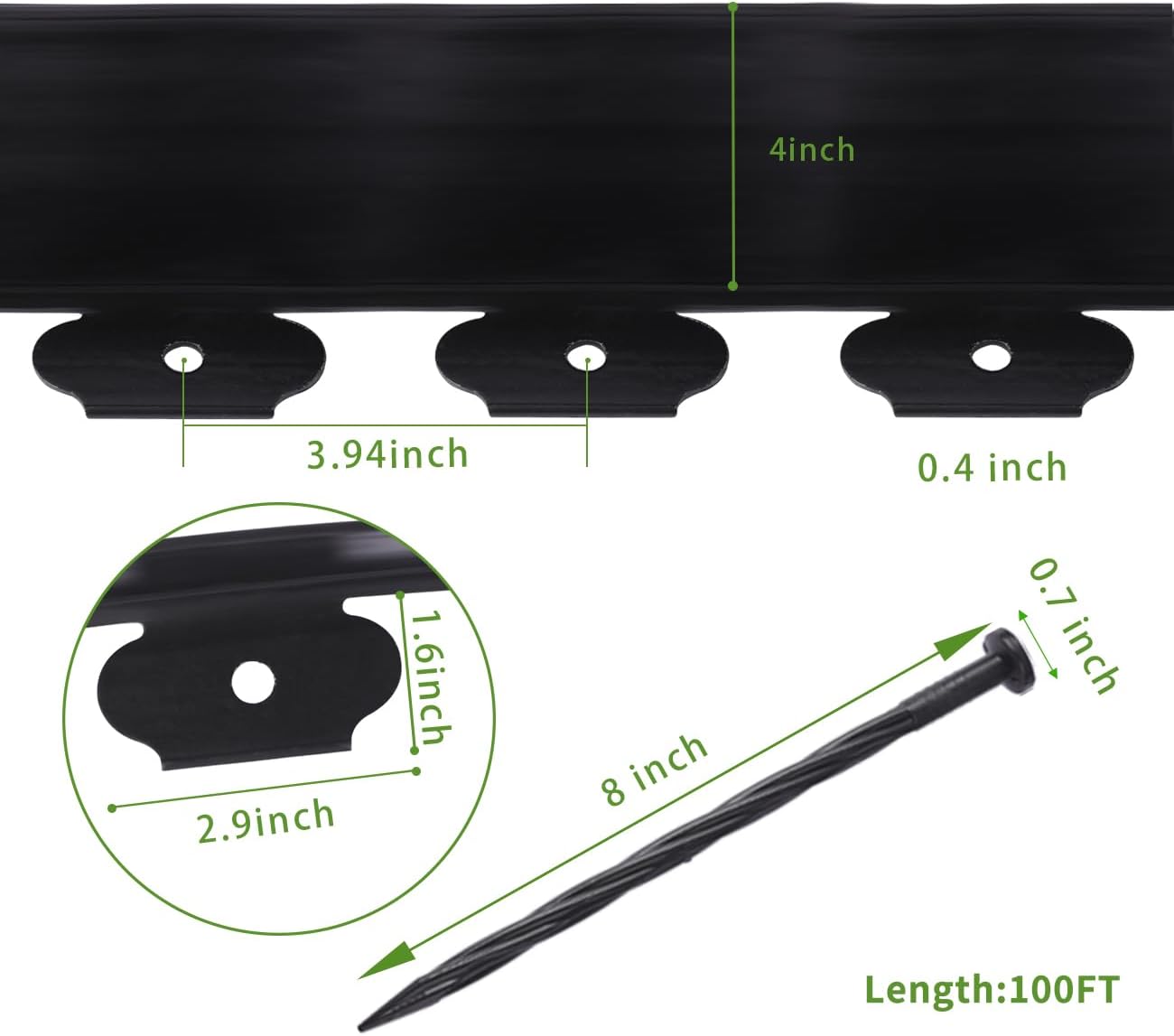 Garden Edging Border Landscape, with Ground Sakes and Connectors,  for Flower Beds or Pathways  Black, 4'x100'