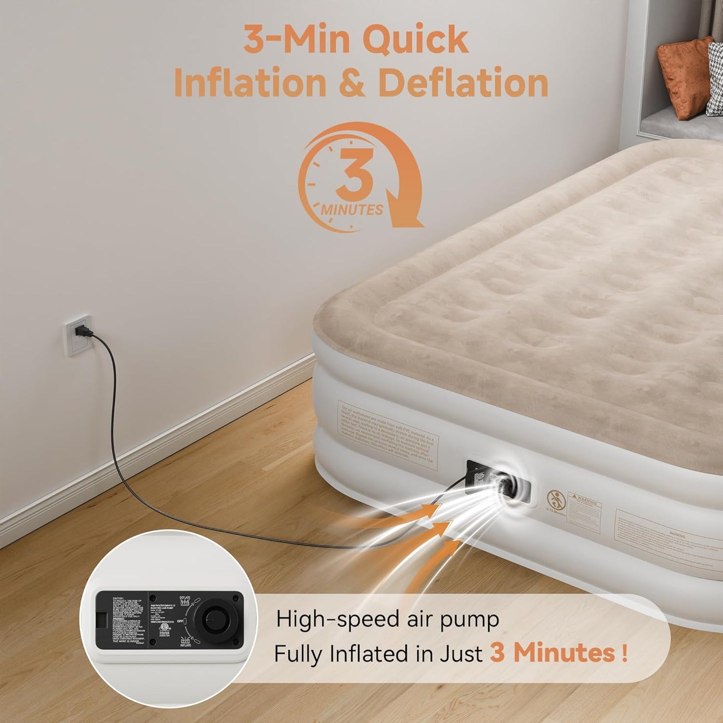 Air Mattress Queen with Built-in Pump 18', Self-Inflating, with Storage Bag for Guests, Camping, Travel