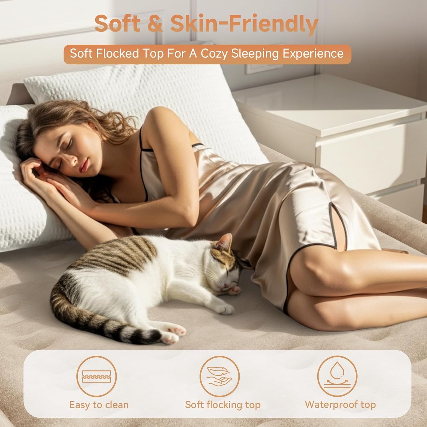 Air Mattress Queen with Built-in Pump 18', Self-Inflating, with Storage Bag for Guests, Camping, Travel