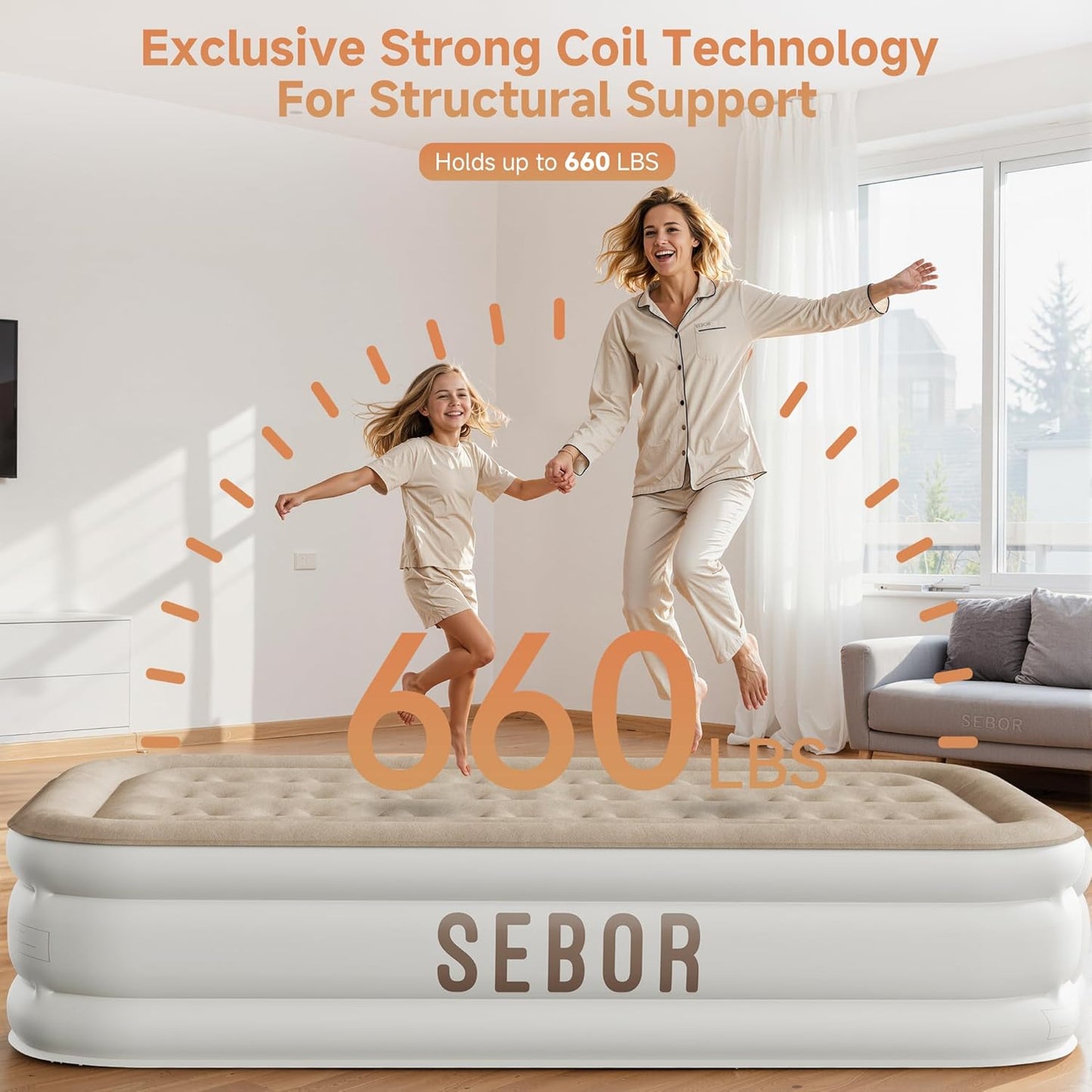 Air Mattress Queen with Built-in Pump 18', Self-Inflating, with Storage Bag for Guests, Camping, Travel