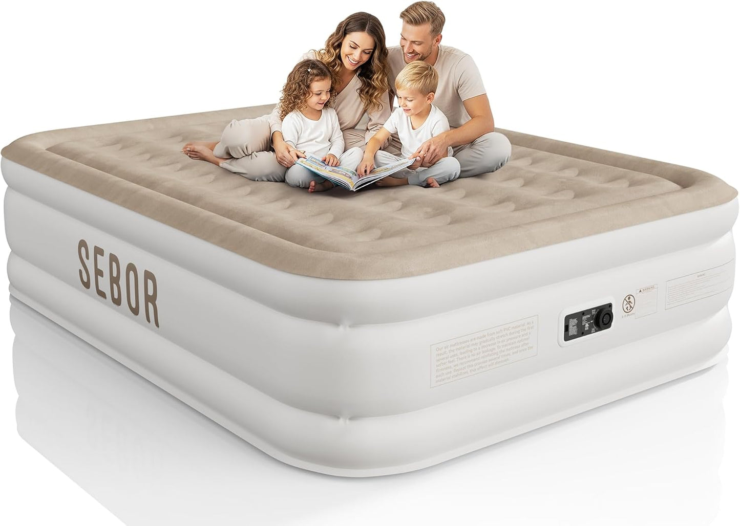 Air Mattress Queen with Built-in Pump 18', Self-Inflating, with Storage Bag for Guests, Camping, Travel