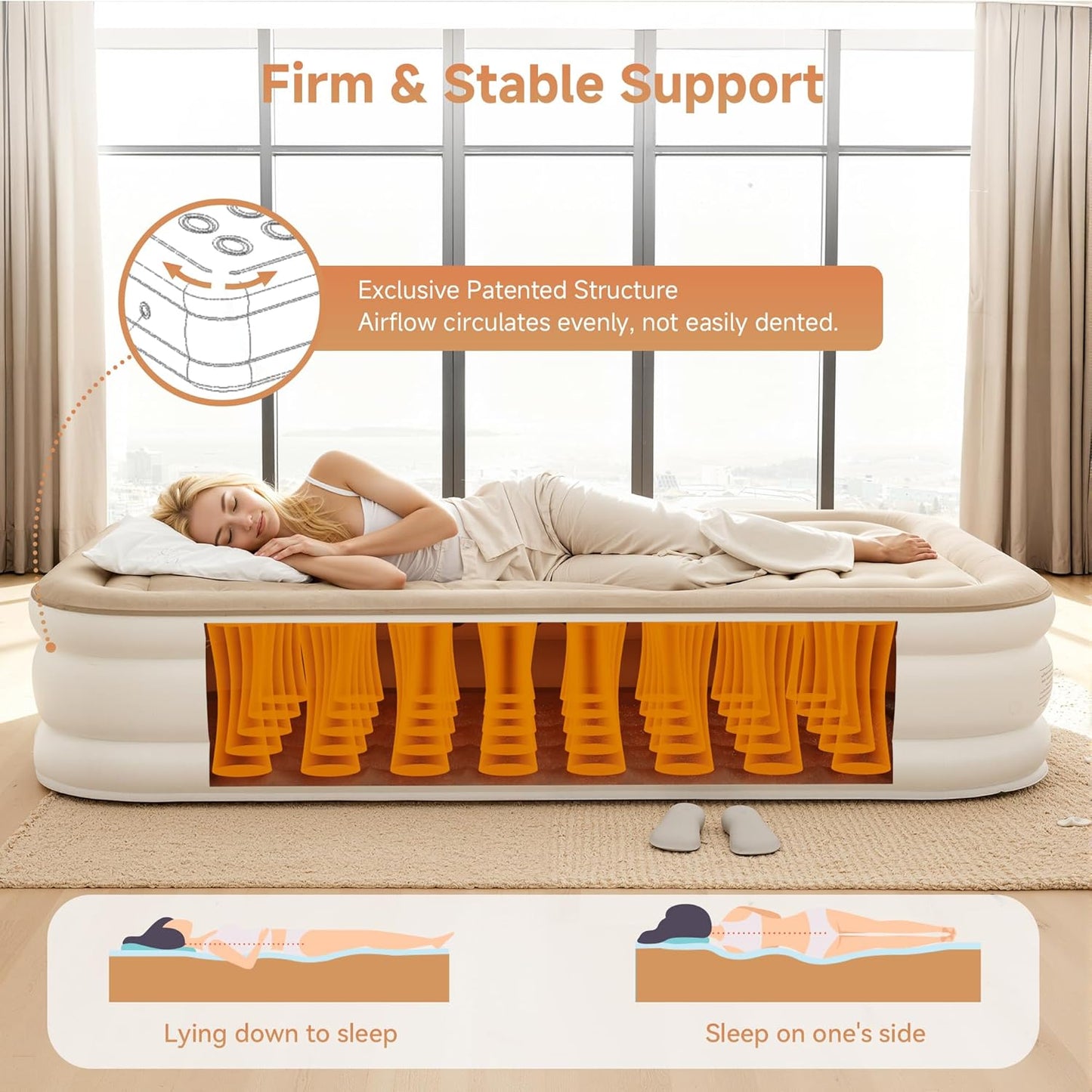 Air Mattress Queen with Built-in Pump 18', Self-Inflating, with Storage Bag for Guests, Camping, Travel