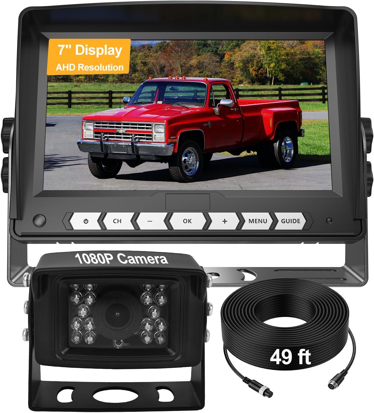 Wired RV Backup Camera with 7' Monitor - Rear View Camera System, Night Vision, Hitch Assistance