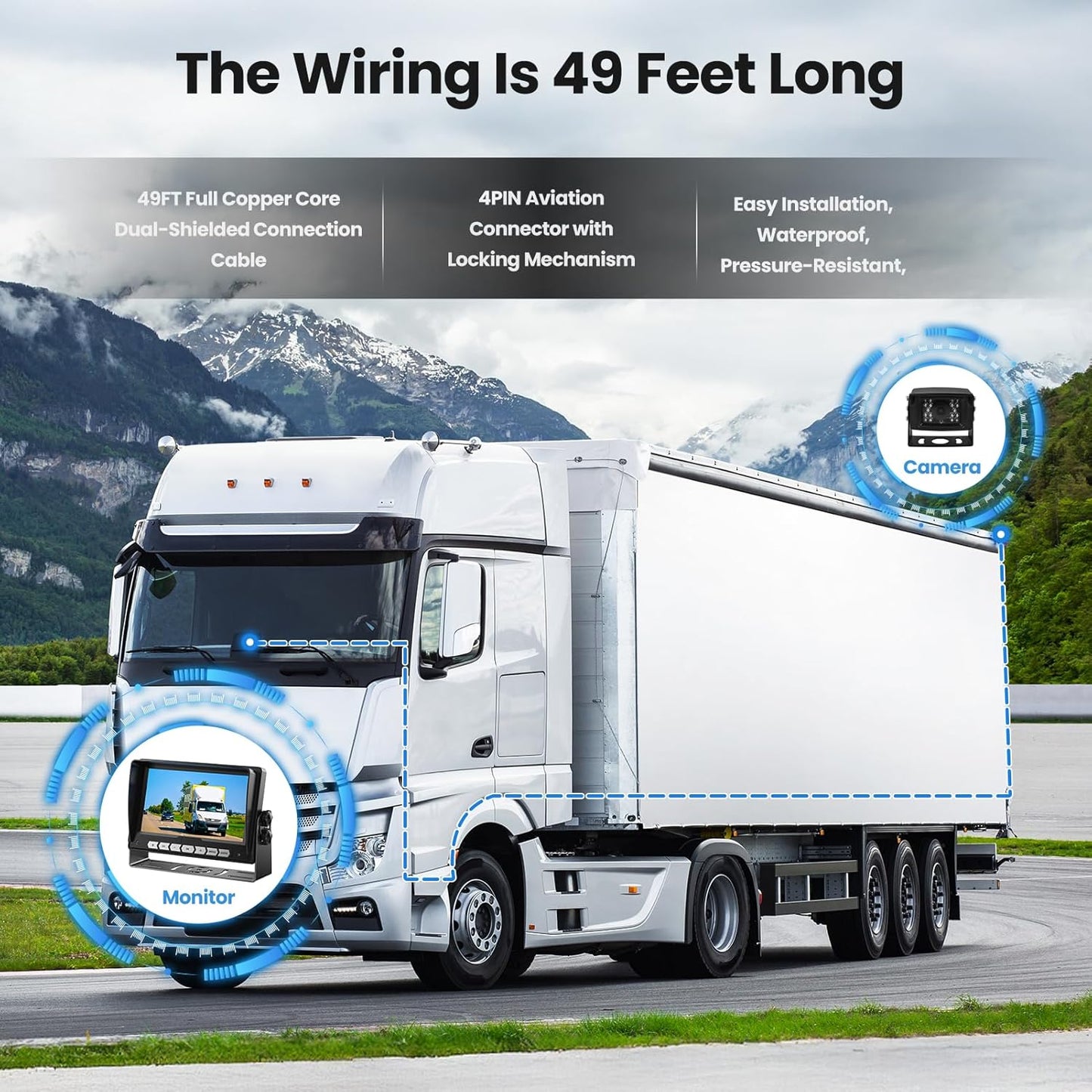 Wired RV Backup Camera with 7' Monitor - Rear View Camera System, Night Vision, Hitch Assistance