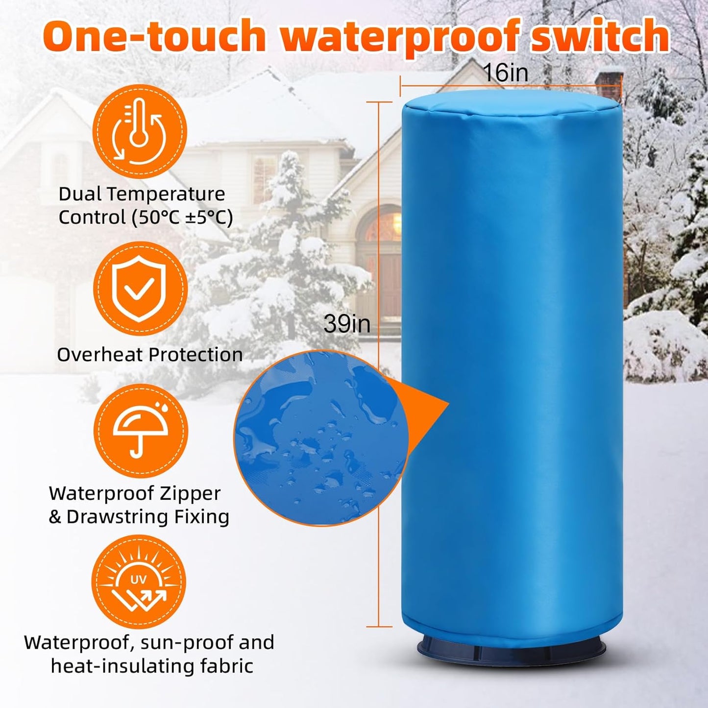 Heated Well Pressure Tank Cover Insulated, with Switch, Constant Heating Waterproof, 16' Diameter x 39'H