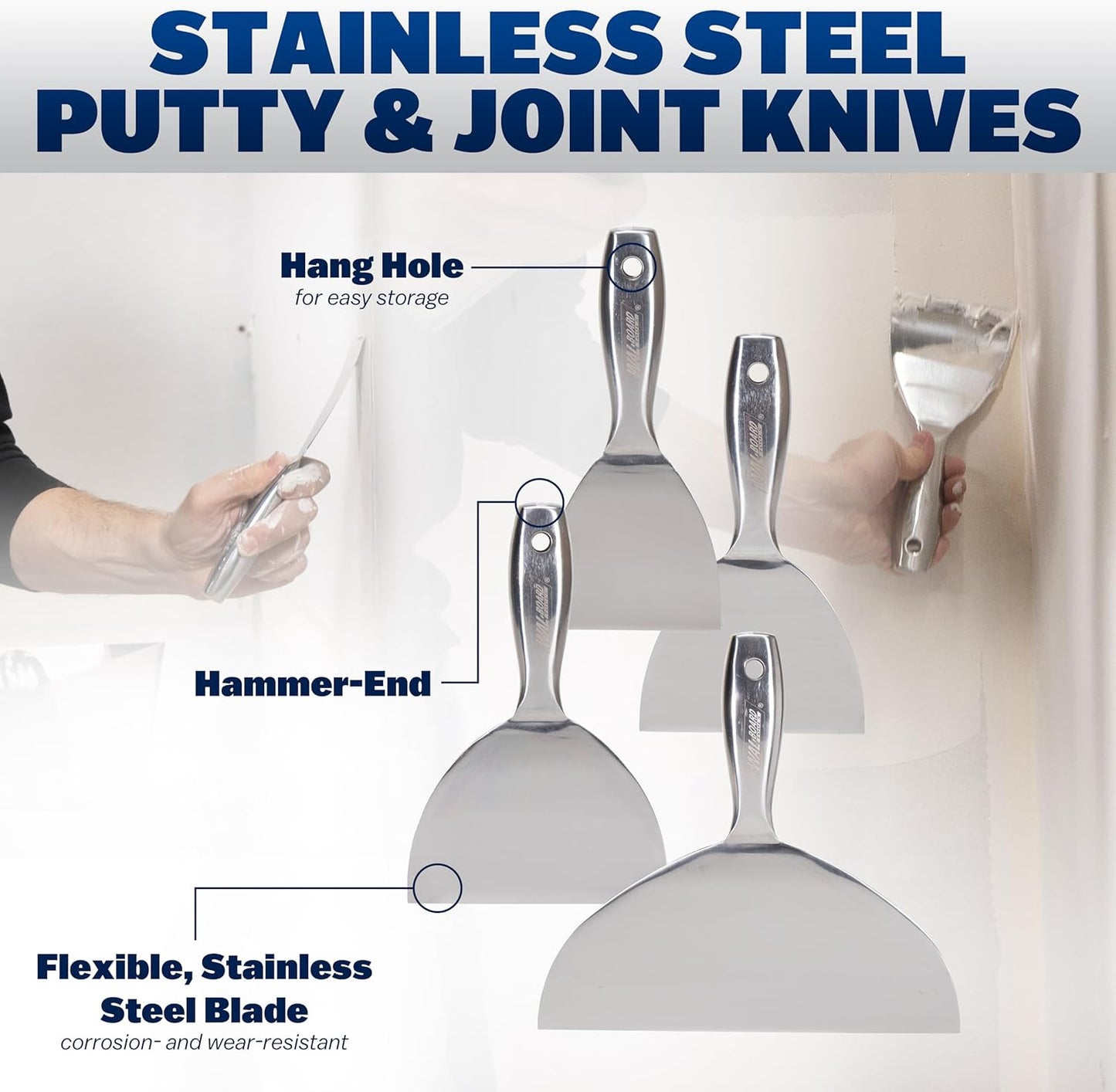 Drywall Finishing Tool Kit, 4 Putty Knives, Multi Tool, DTKJNT2