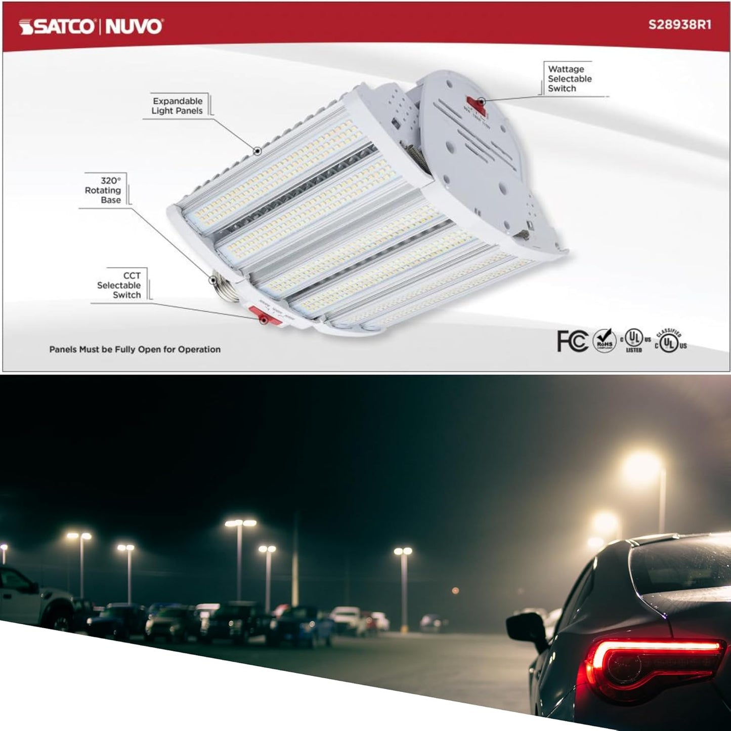 110W LED Shoebox Retrofit Lamp, Wattage Selectable (90W/100W/110W), 3CCT (3000K/4000K/5000K), EX39 Base