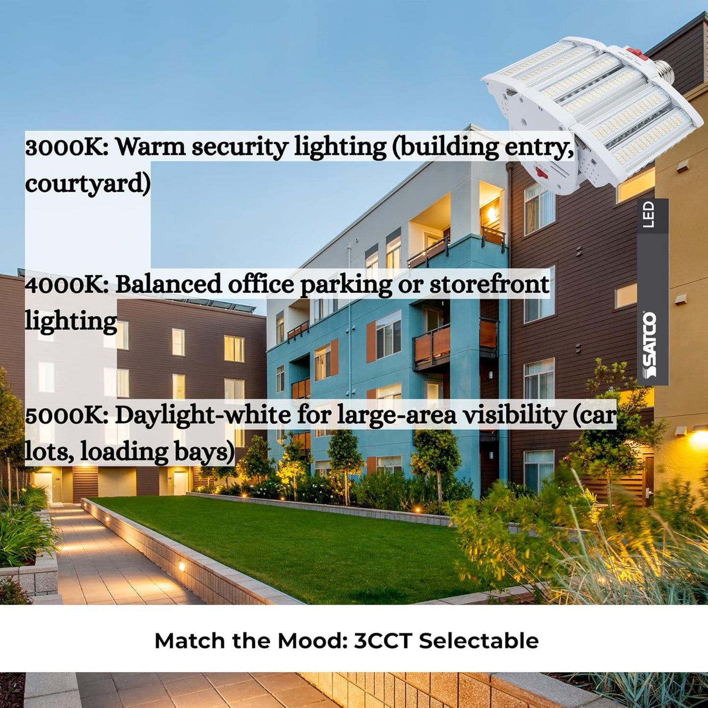 110W LED Shoebox Retrofit Lamp, Wattage Selectable (90W/100W/110W), 3CCT (3000K/4000K/5000K), EX39 Base