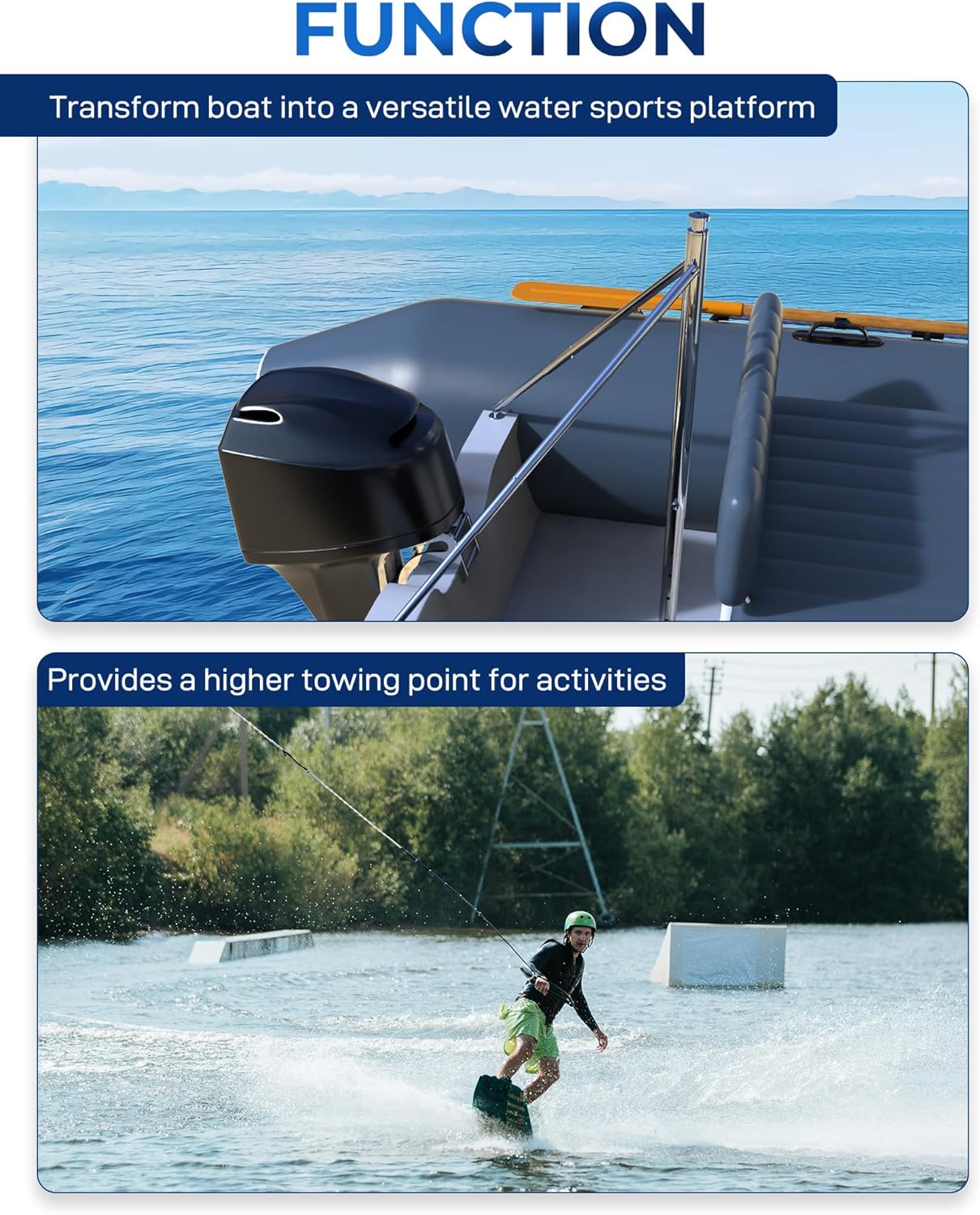 Stainless Steel Ski Pylon for Boat Adjustable Pole Height 33'-57',  for Outboard Boats