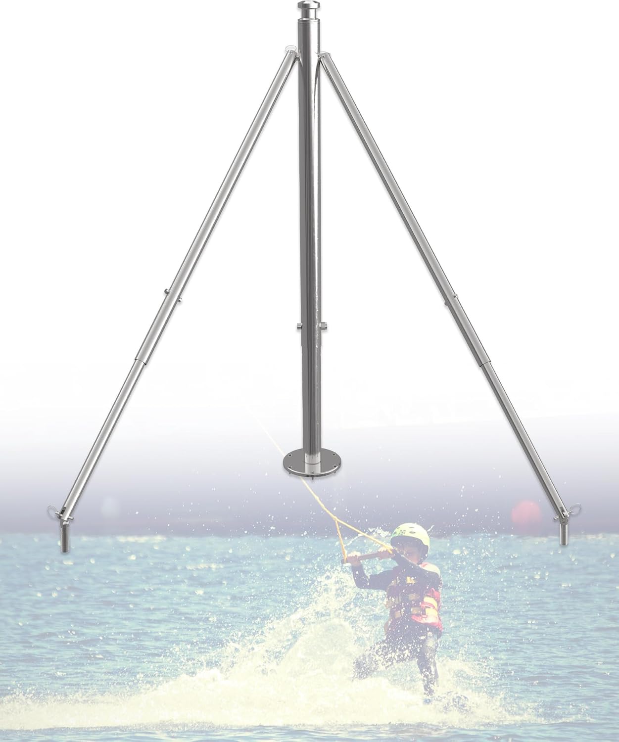 Stainless Steel Ski Pylon for Boat Adjustable Pole Height 33'-57',  for Outboard Boats