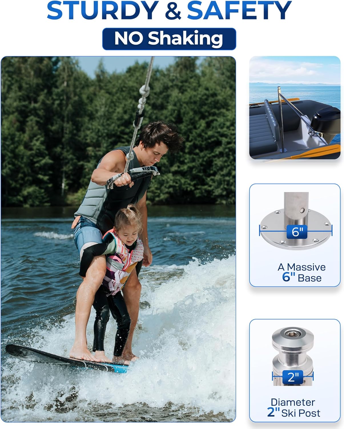 Stainless Steel Ski Pylon for Boat Adjustable Pole Height 33'-57',  for Outboard Boats