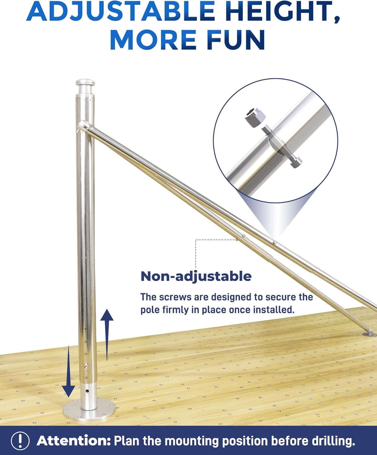 Stainless Steel Ski Pylon for Boat Adjustable Pole Height 33'-57',  for Outboard Boats
