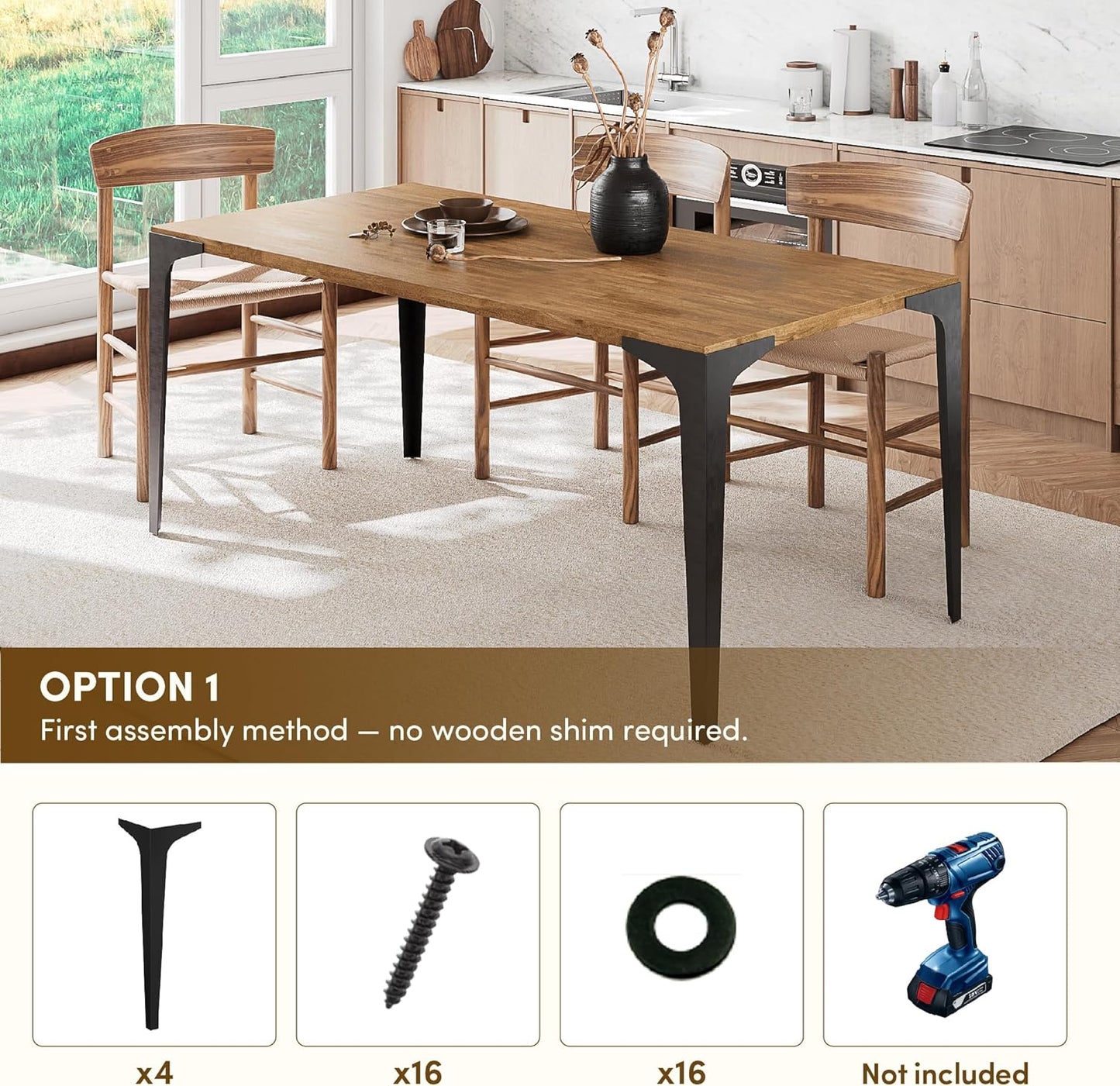 Spade 30' Heavy-Duty Metal Table Legs (Set of 4), Minimalist Steel Legs for Live Edge Table Top,  Dining Table, Desk