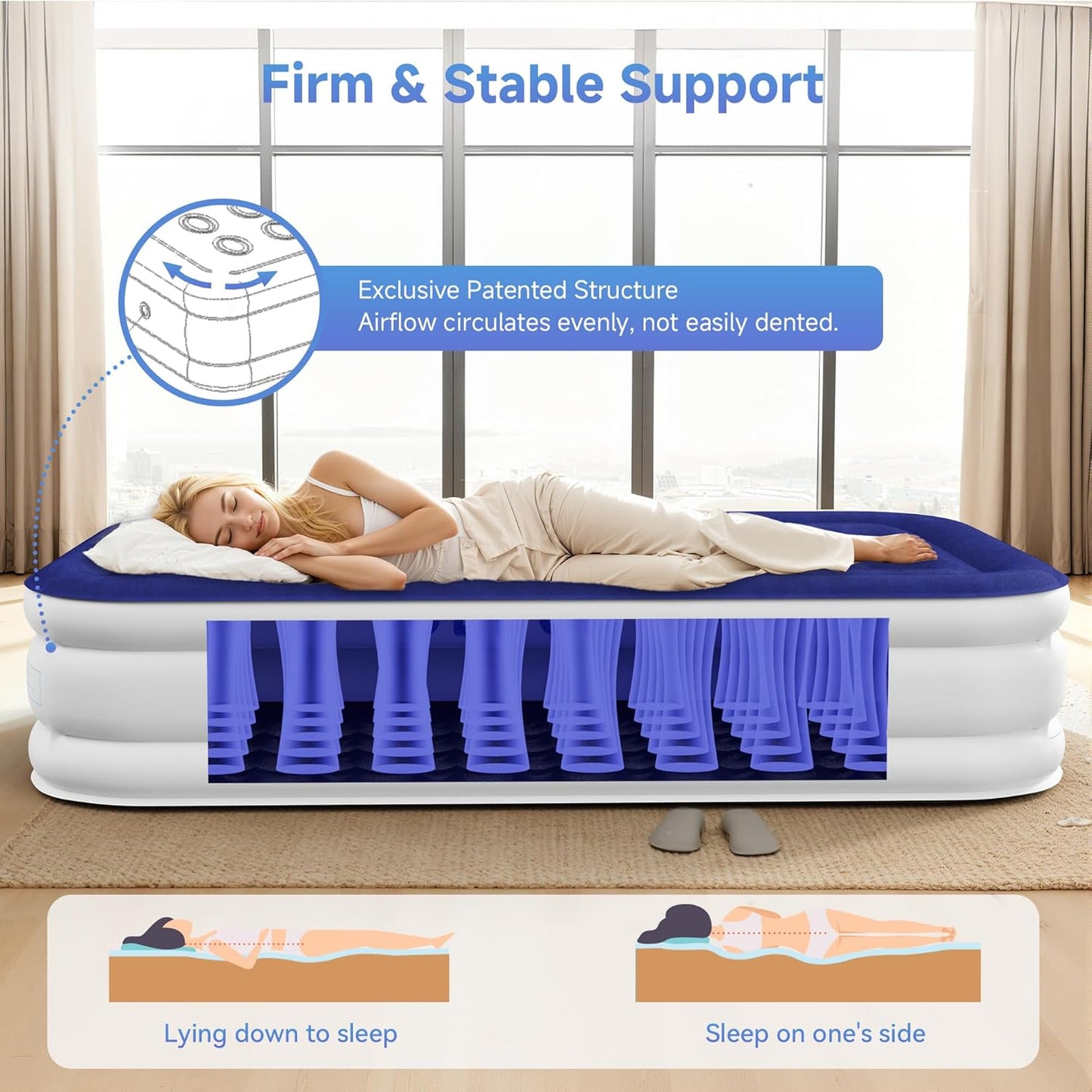 Air Mattress Twin with Built-in Pump 18', Comfortable Self-Inflating with High-Speed Pump, with Storage Bag