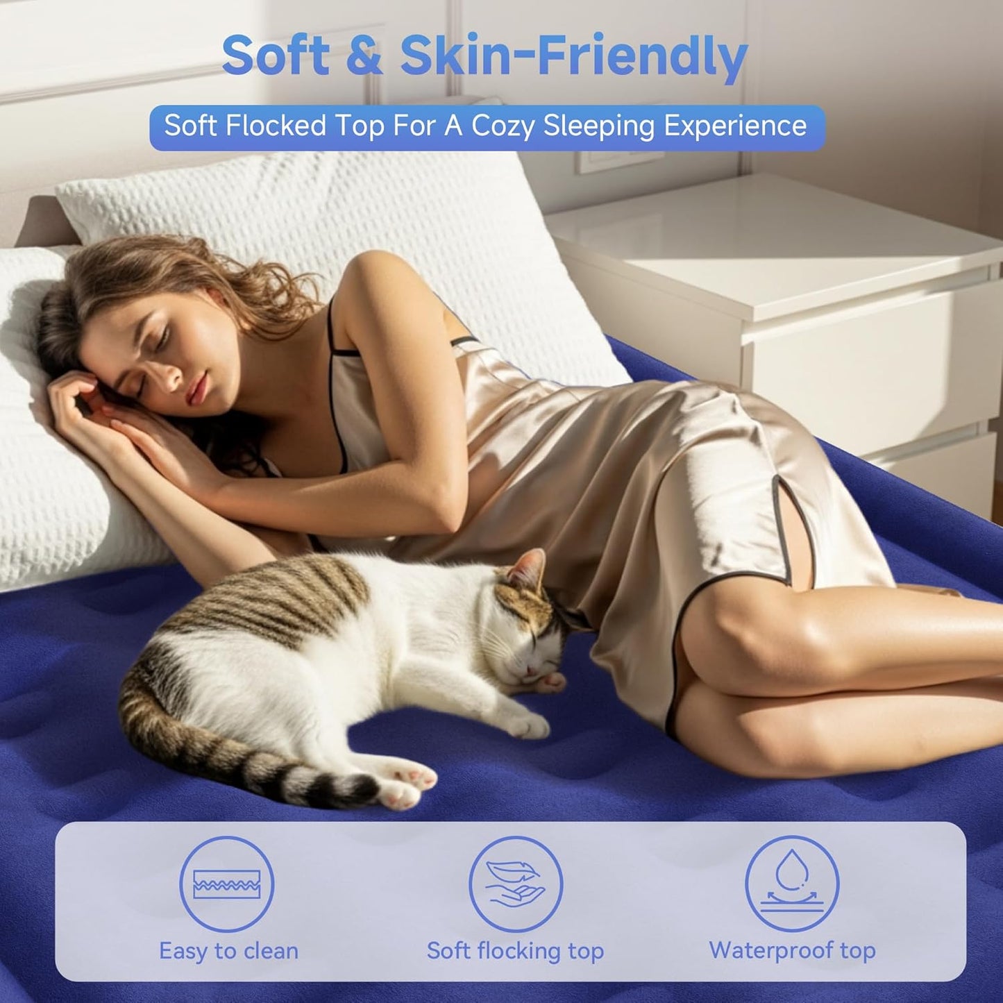 Air Mattress Twin with Built-in Pump 18', Comfortable Self-Inflating with High-Speed Pump, with Storage Bag